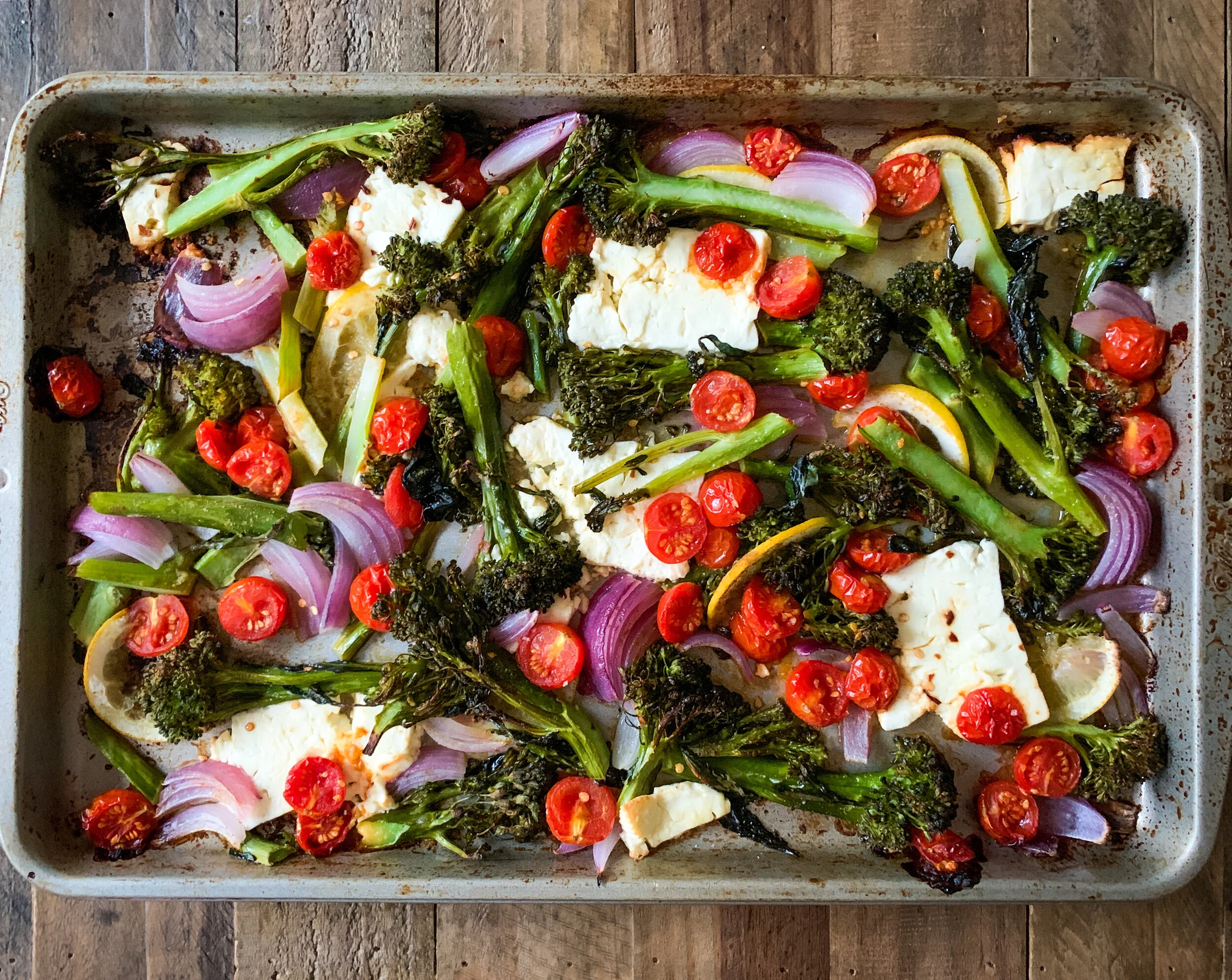 Baked Feta Broccolini with Onions &amp; Tomatoes