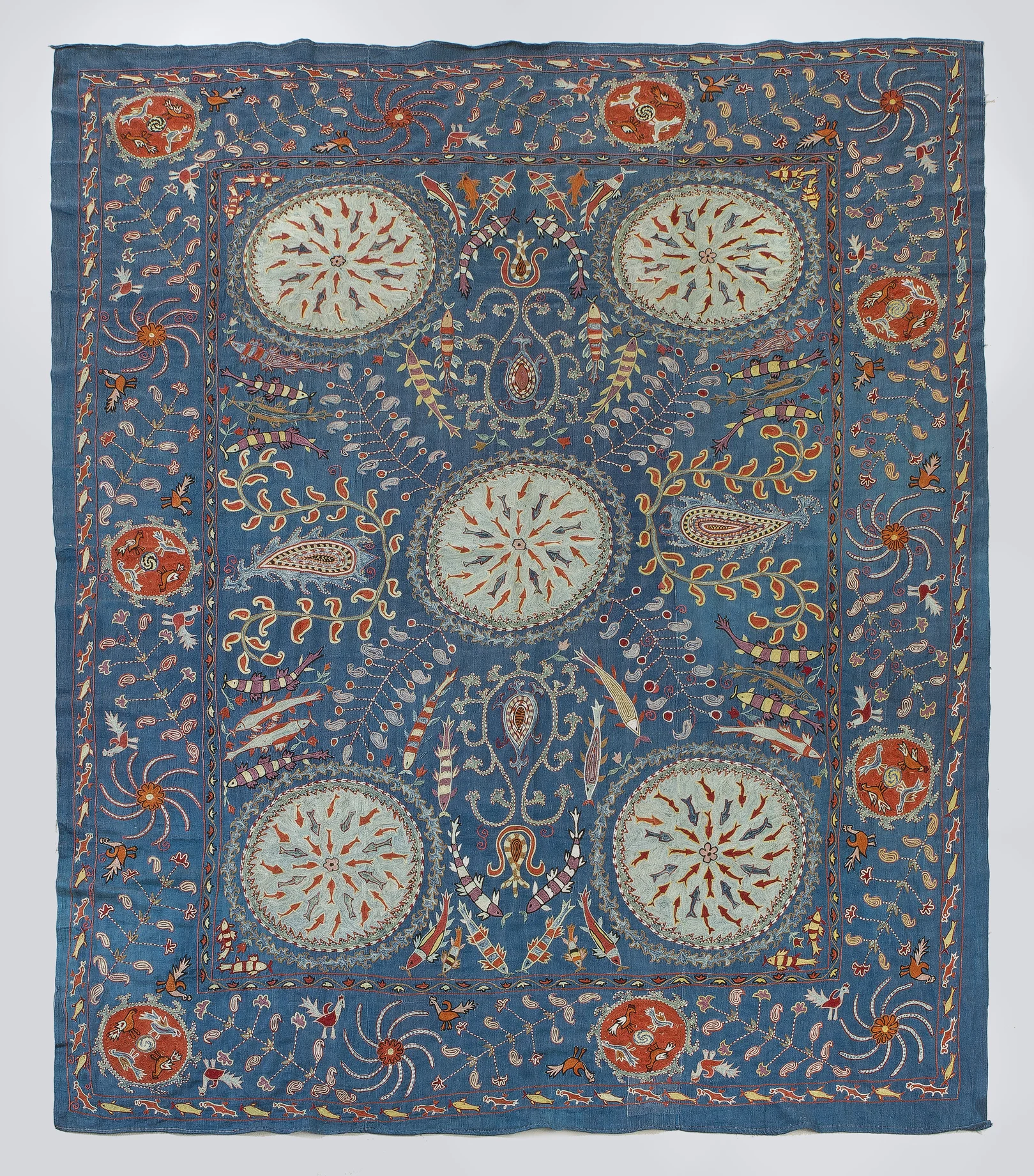 Sold / Circle of Life in Teal Blue on Silk