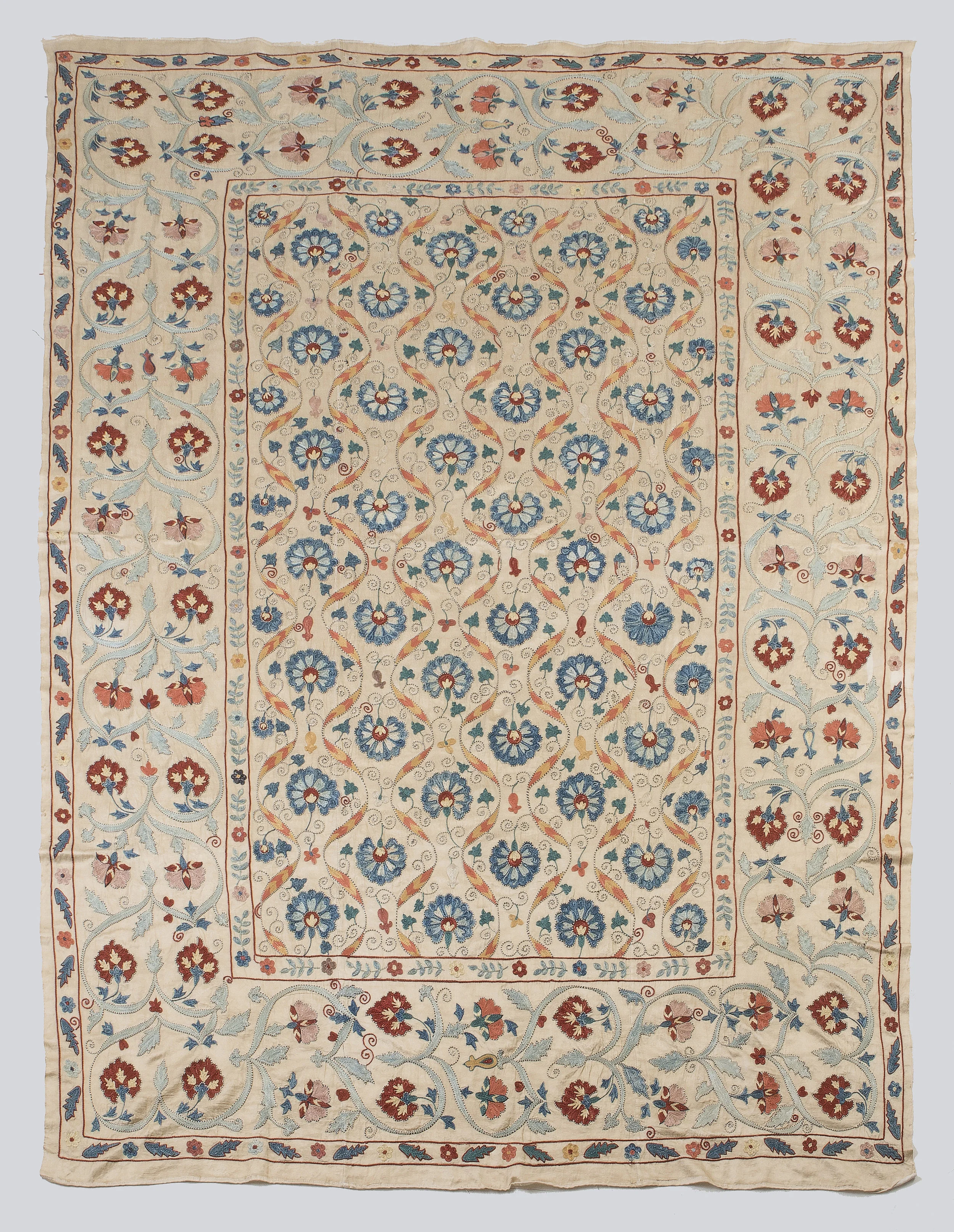 B / 37 / 16 / All Silk Suzani / Carnations / 228 x 153 cm