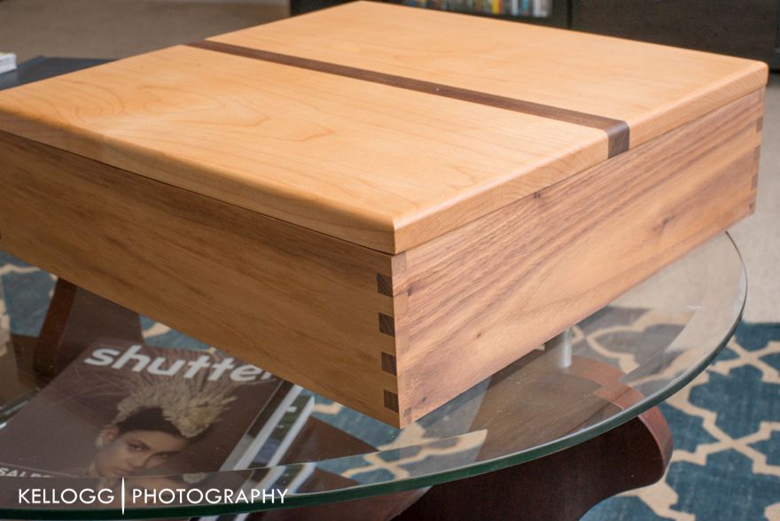 Wood album box with names and wedding date engraved 
