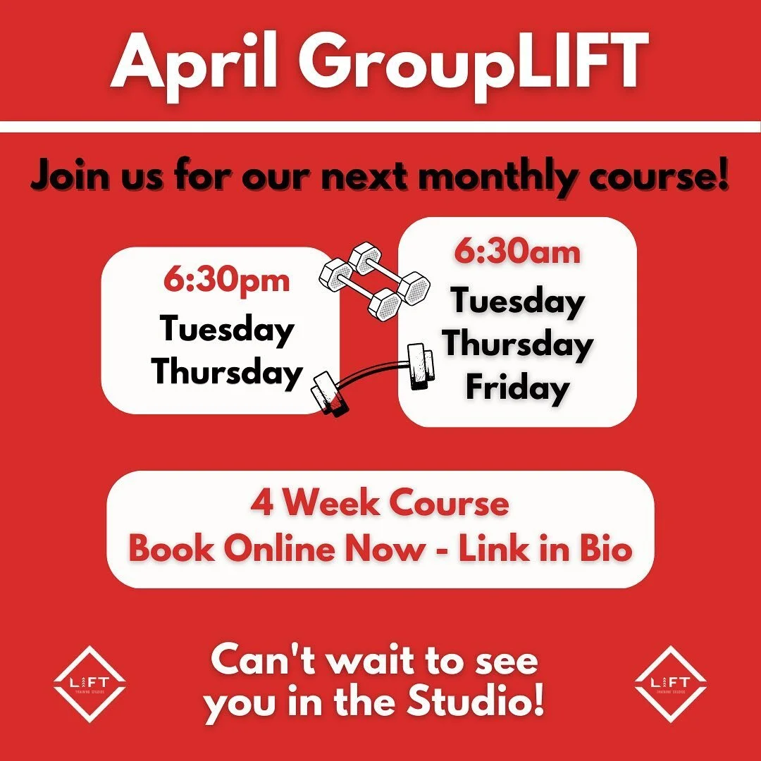 With just tomorrow morning&rsquo;s 6:30am left in our March GroupLIFT, booking is open &amp; filling for our April courses starting next Tuesday.

April&rsquo;s GroupLIFT will be four weeks long.

If you&rsquo;re an early bird, sign up for our mornin