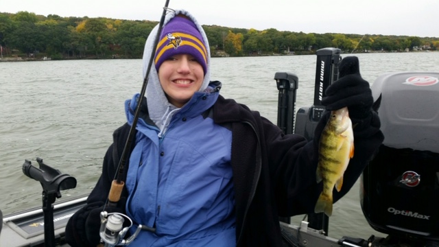 Ava with the first perch of the day!