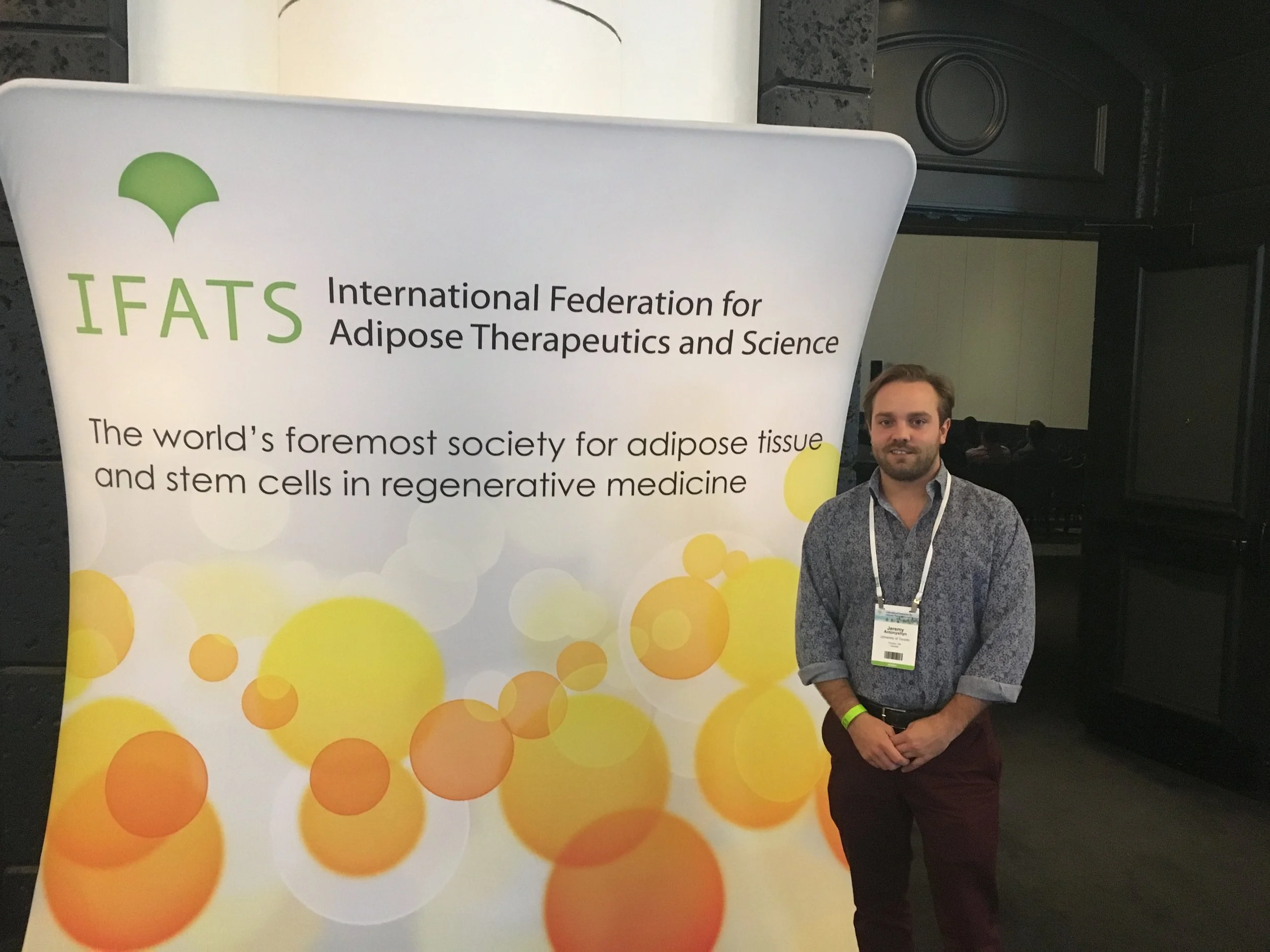 Santerre lab member Jeremy Antonyshyn presents his research at the 15th Annual Meeting of the International Federation for Adipose Therapeutics and Science