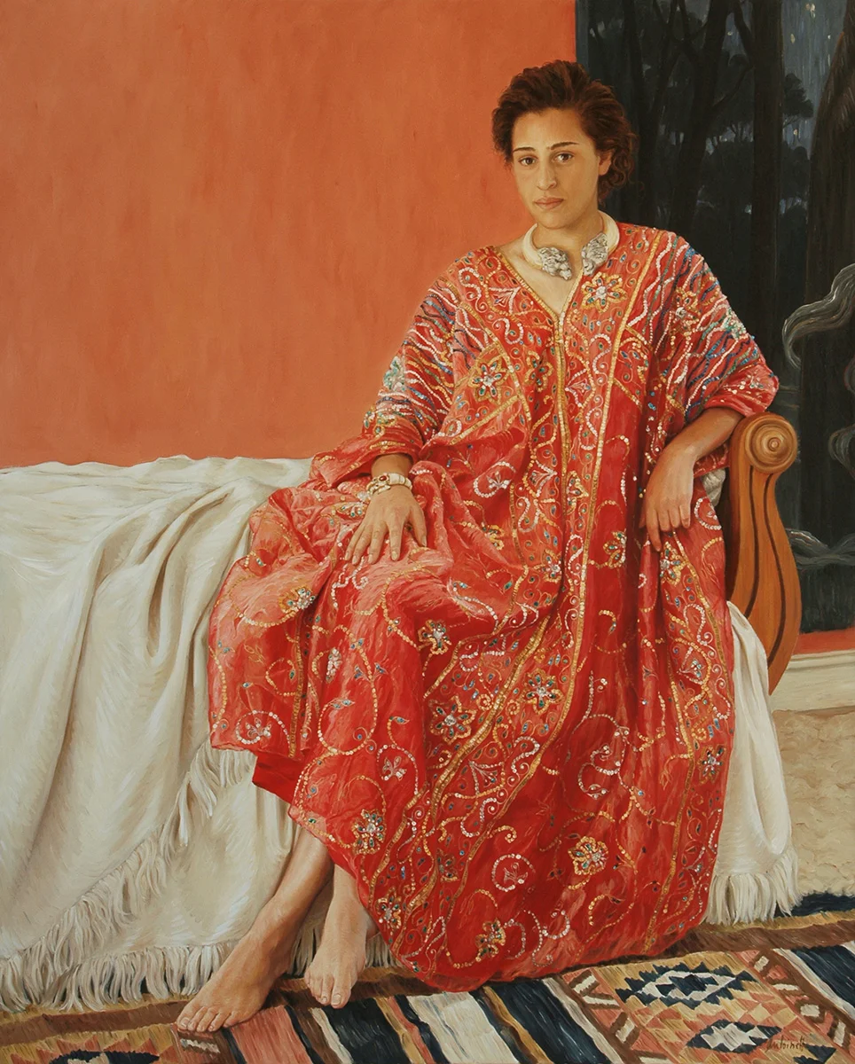 Laura at the Studio in Sarah Vaughn's caftan