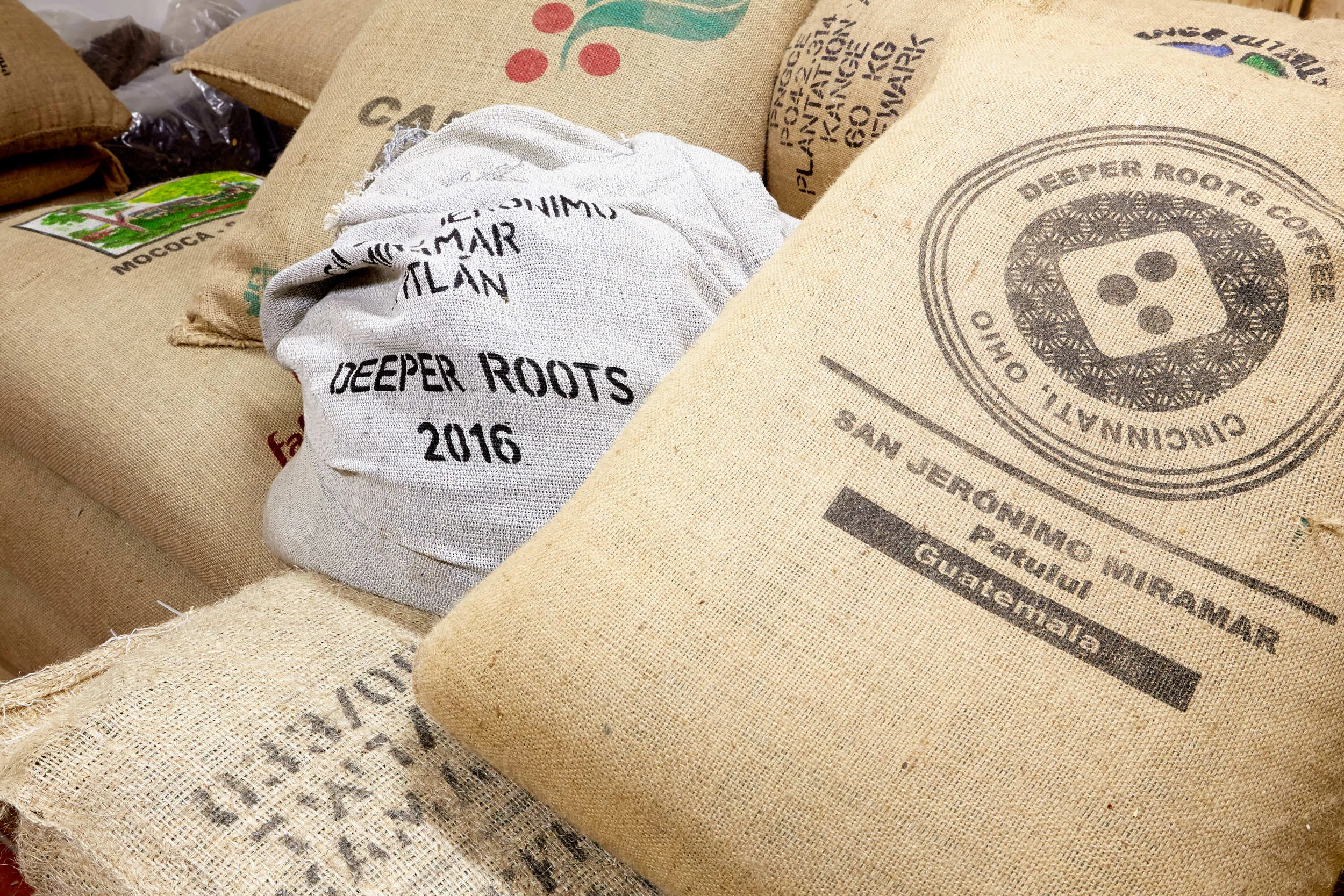 Stacks of coffee beans which are imported weekly. Photo by Brooke Shanesy