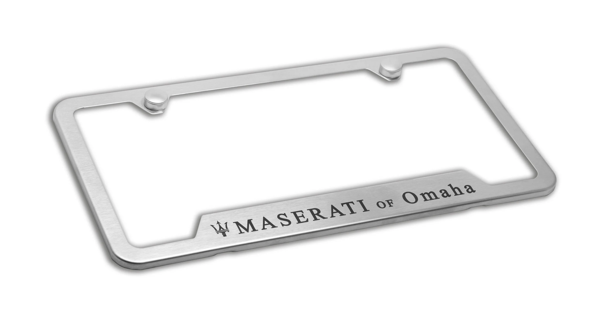 Custom Brushed Maserati of Omaha License Plate Frame