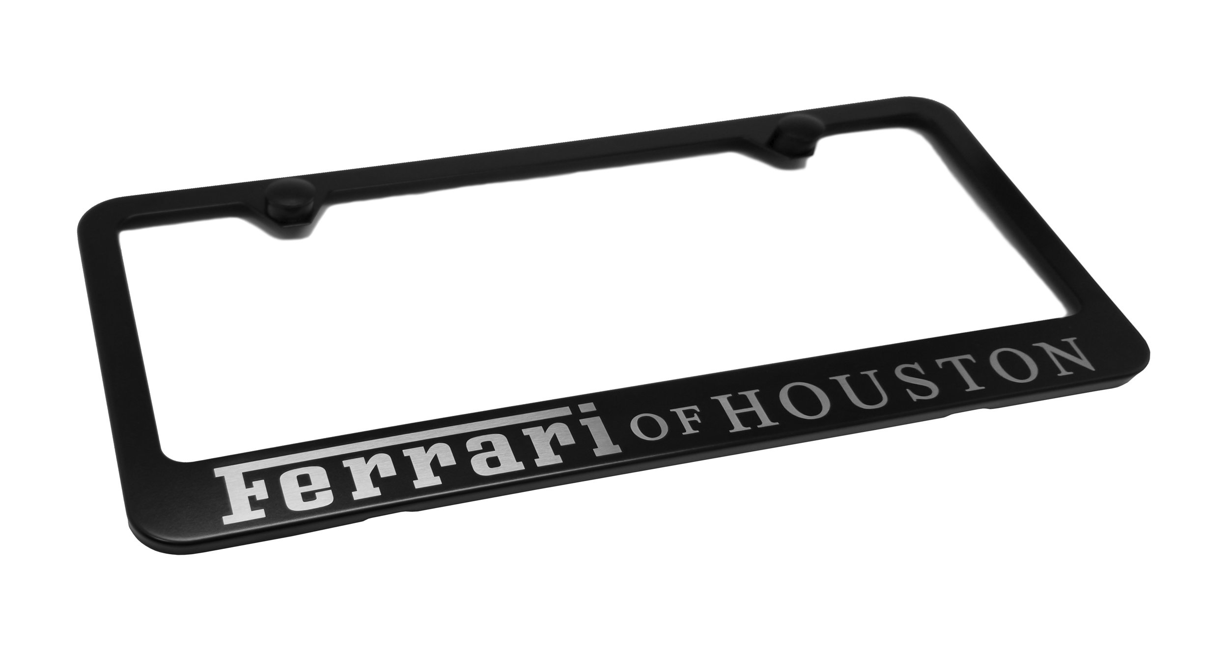 Custom Black Ferrari of Houston License Plate Frame