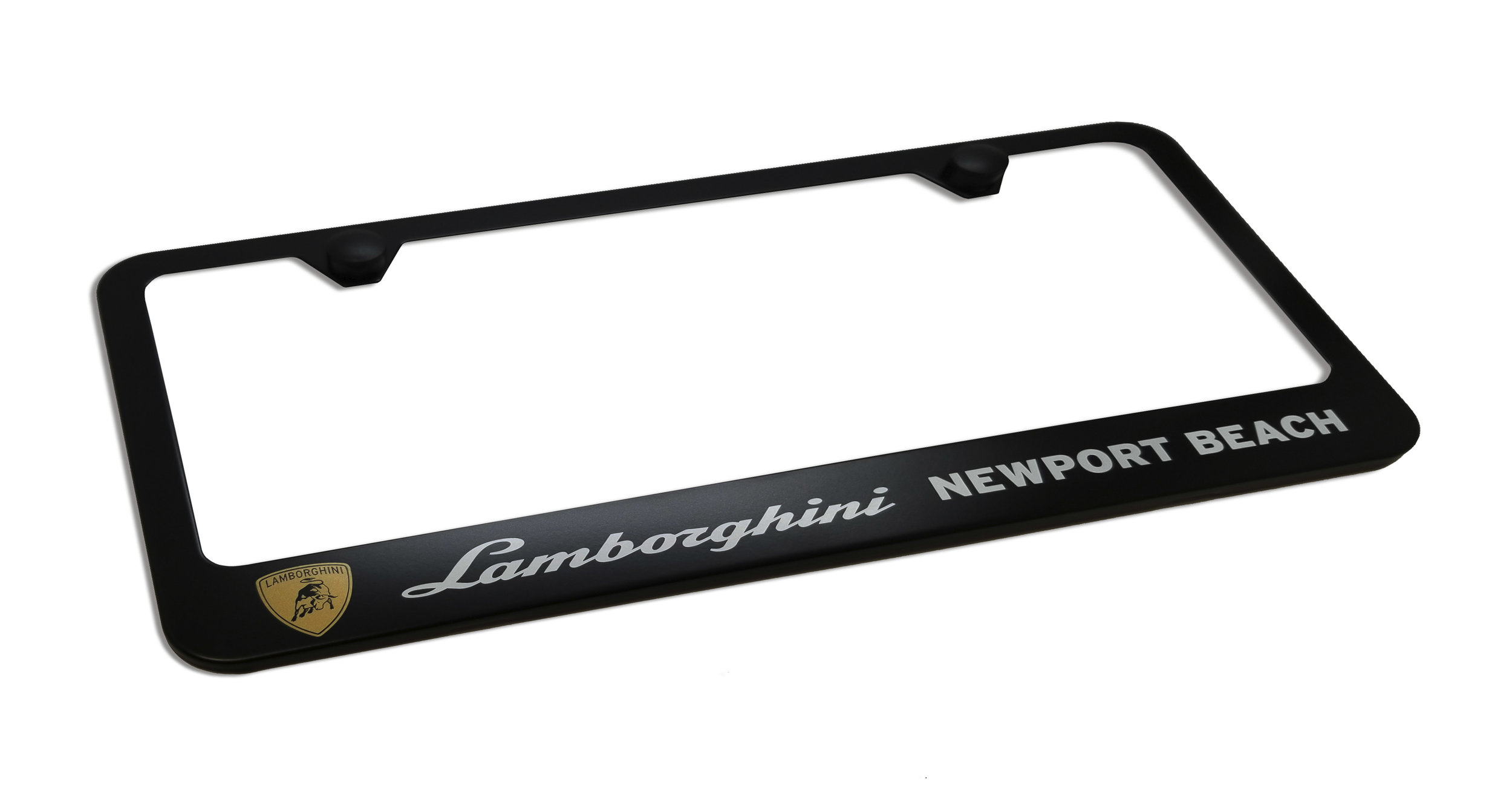 Custom Black Lamborghini Newport Beach License Plate Frame