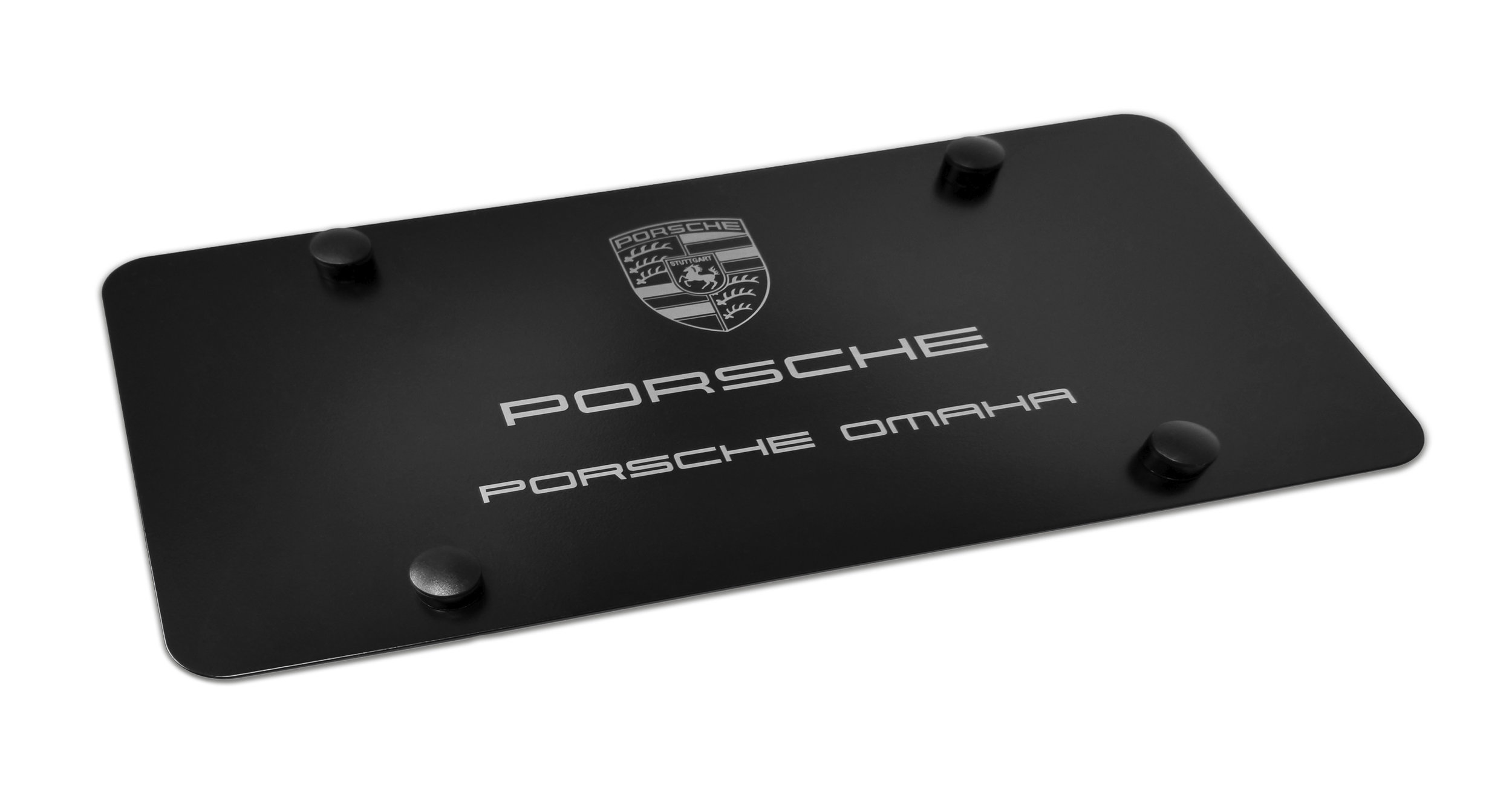 Custom Black Porsche Omaha Marque Plate