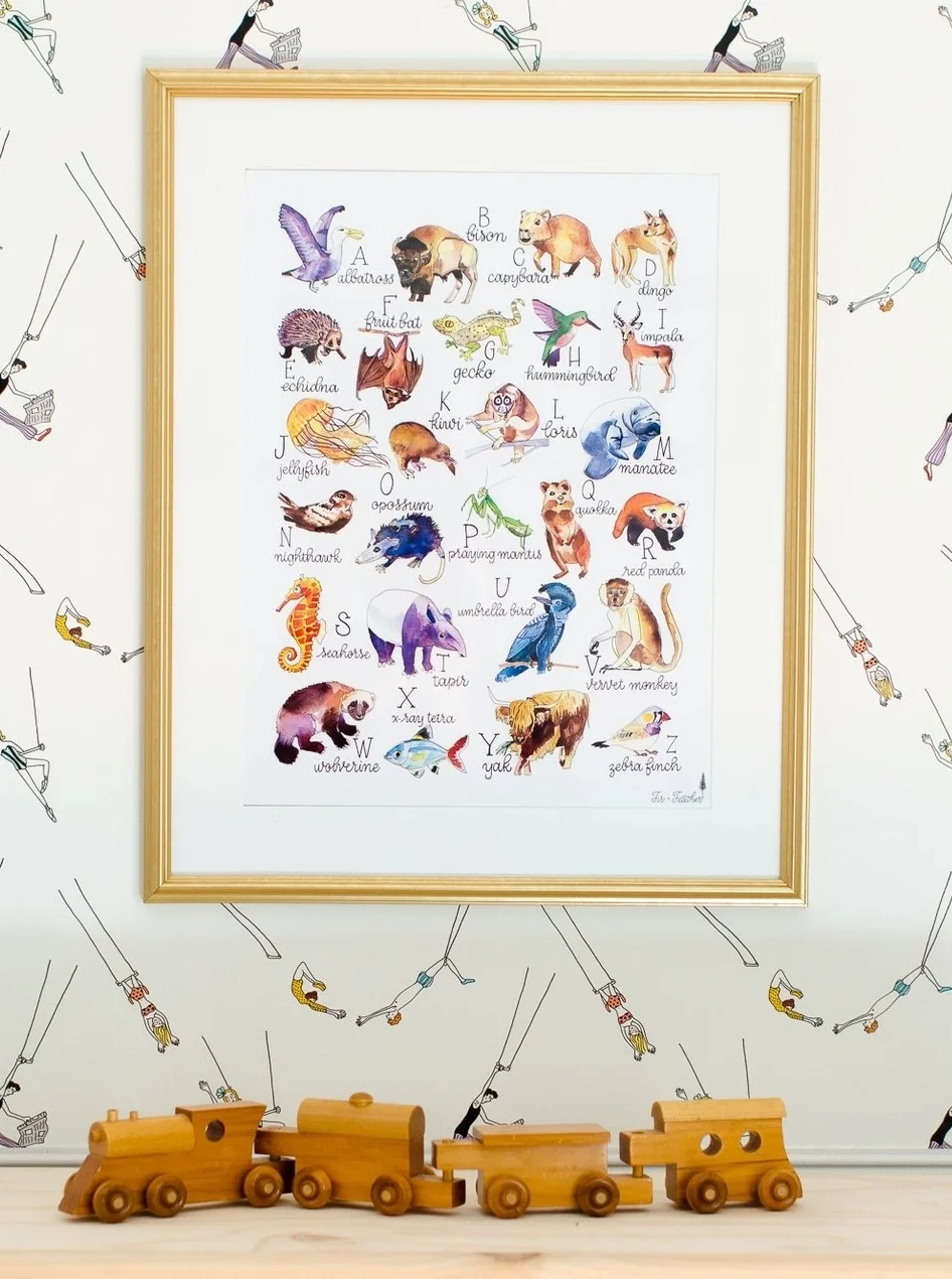 Unusual Animal Alphabet- hand made watercolor print