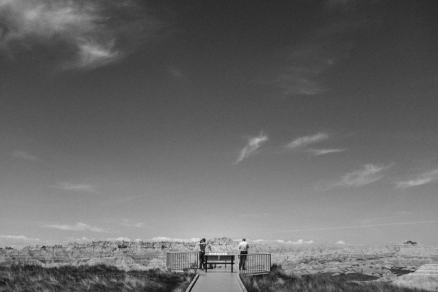 German tourists at one of the many observation decks in Badlands National Park, SD