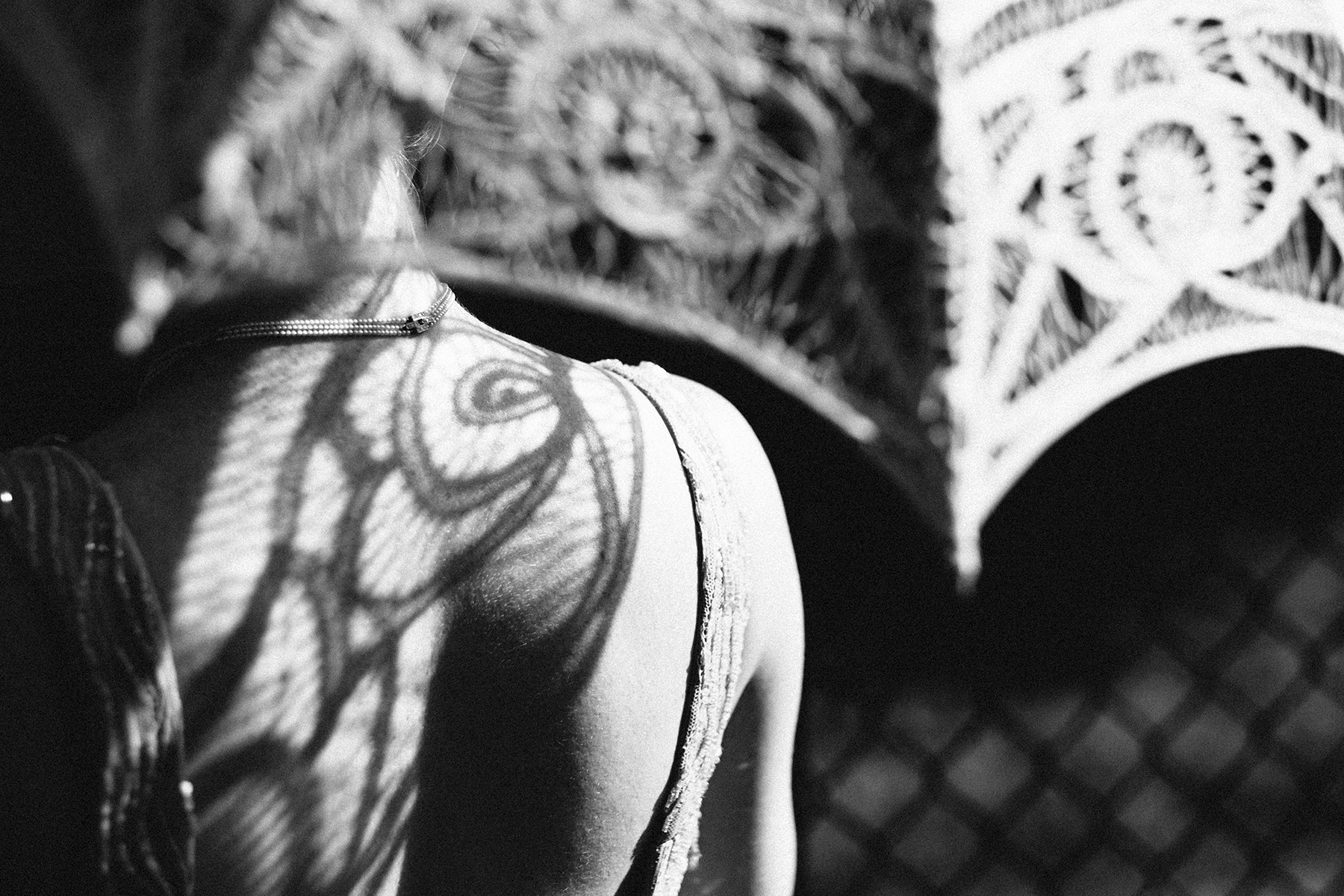 Bride, parasol and shadow at wedding at Five Event Center in Minneapolis, MN