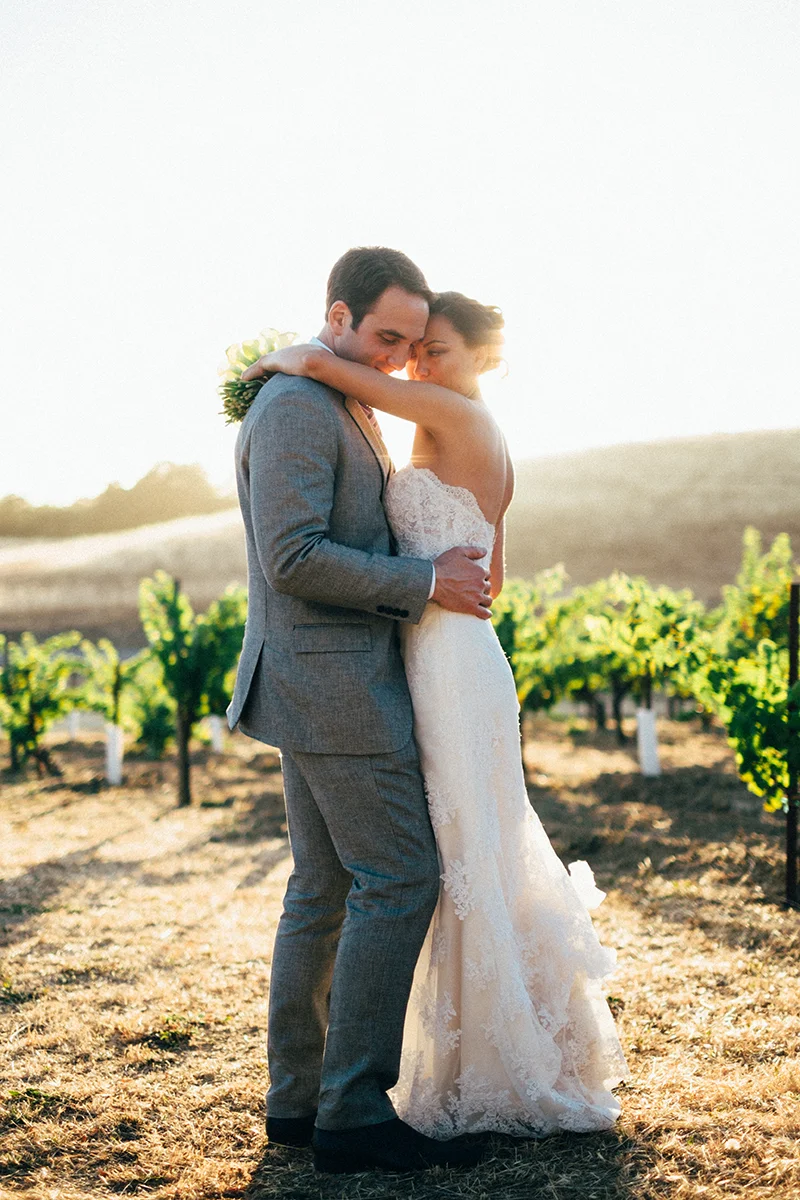 Bride and groom at a winery in Sonoma, CA
