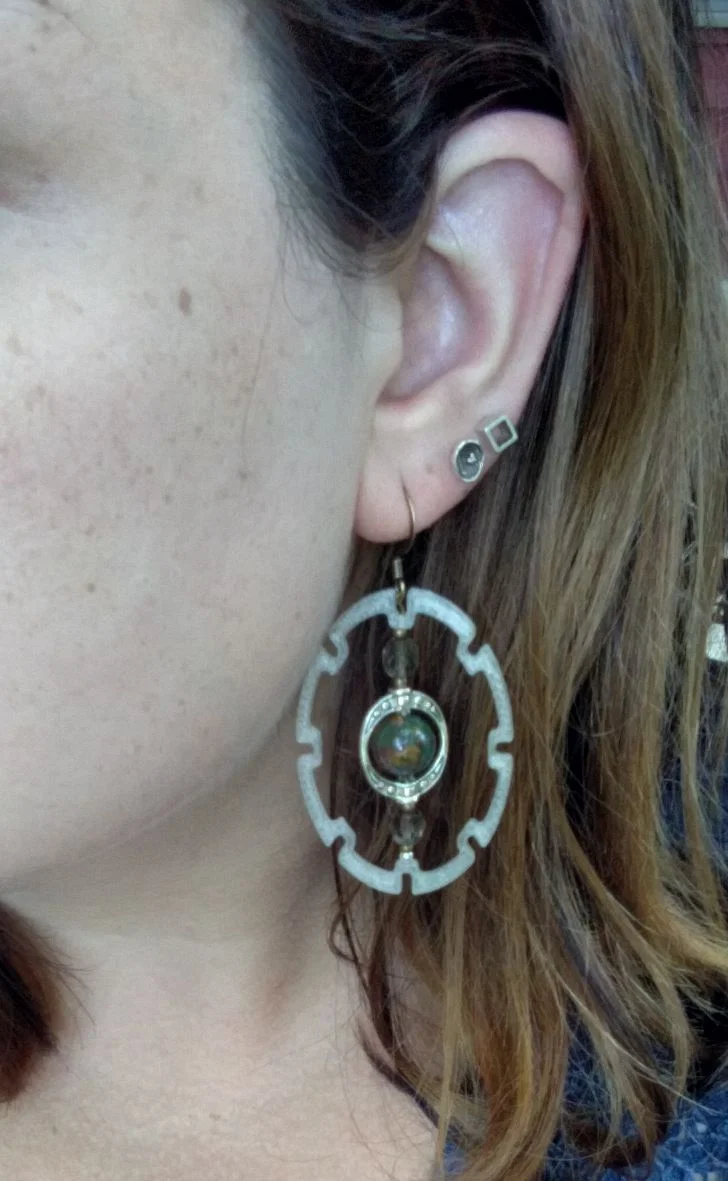 Boho Washer NATURAL CLEAR with Gold Plated Beads, Silver Accents Indian Bloodstone Fire Polished Czech Beads Smoke EAR.jpg