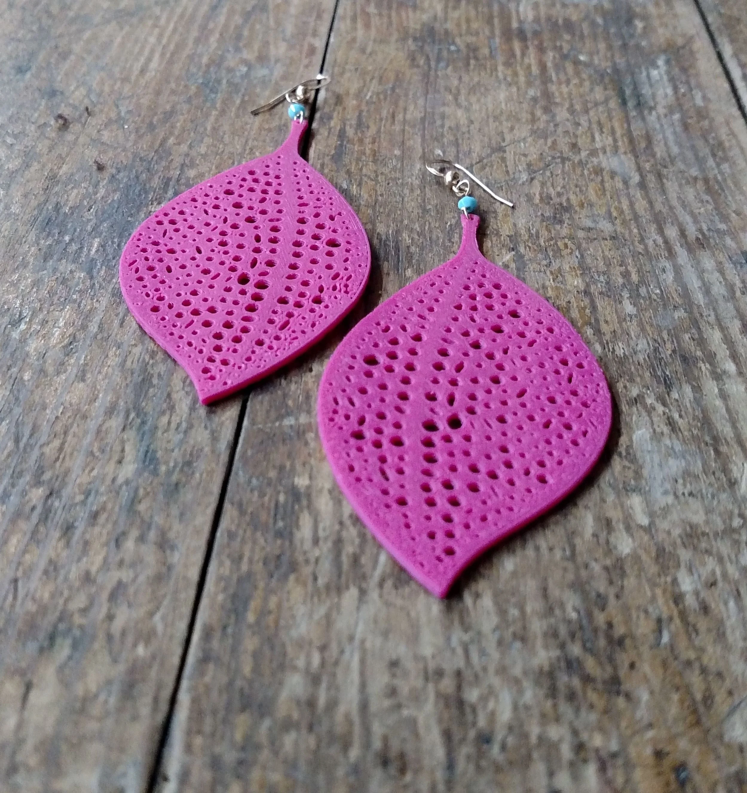 Catepillar Leaf MAGENTA with Turquoise Swarovski GOLD FILL angled.jpg