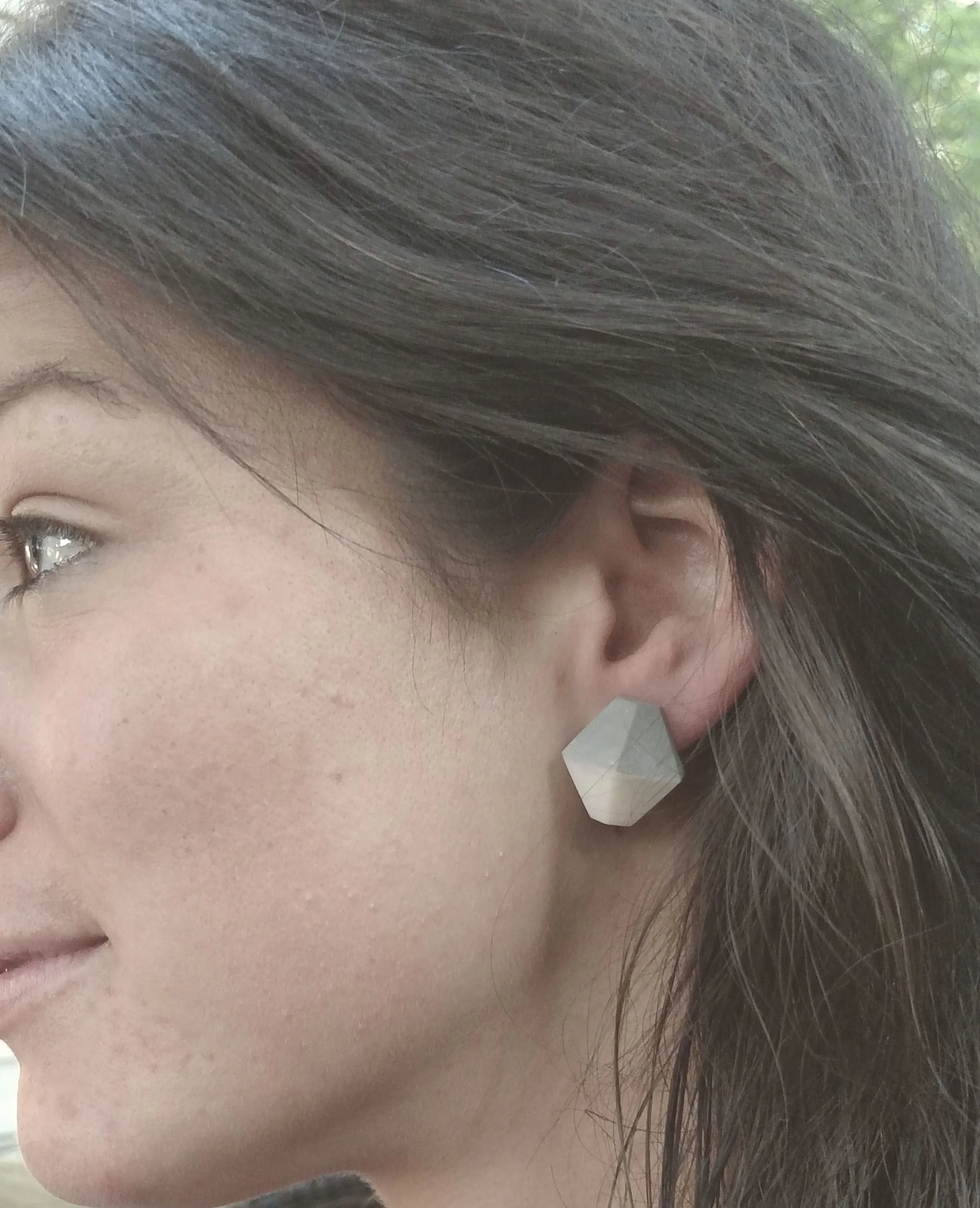 Bold Hexagon Studs - Gray and Natural Combination