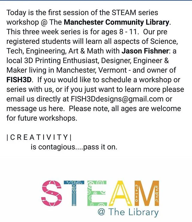 Follow us on Facebook for more updates! Direct message us if you want to schedule your own workshop. #steam #librarylove #sovt #southernvermont #engineering #3Dprinted #3Dprinting #LOVermont