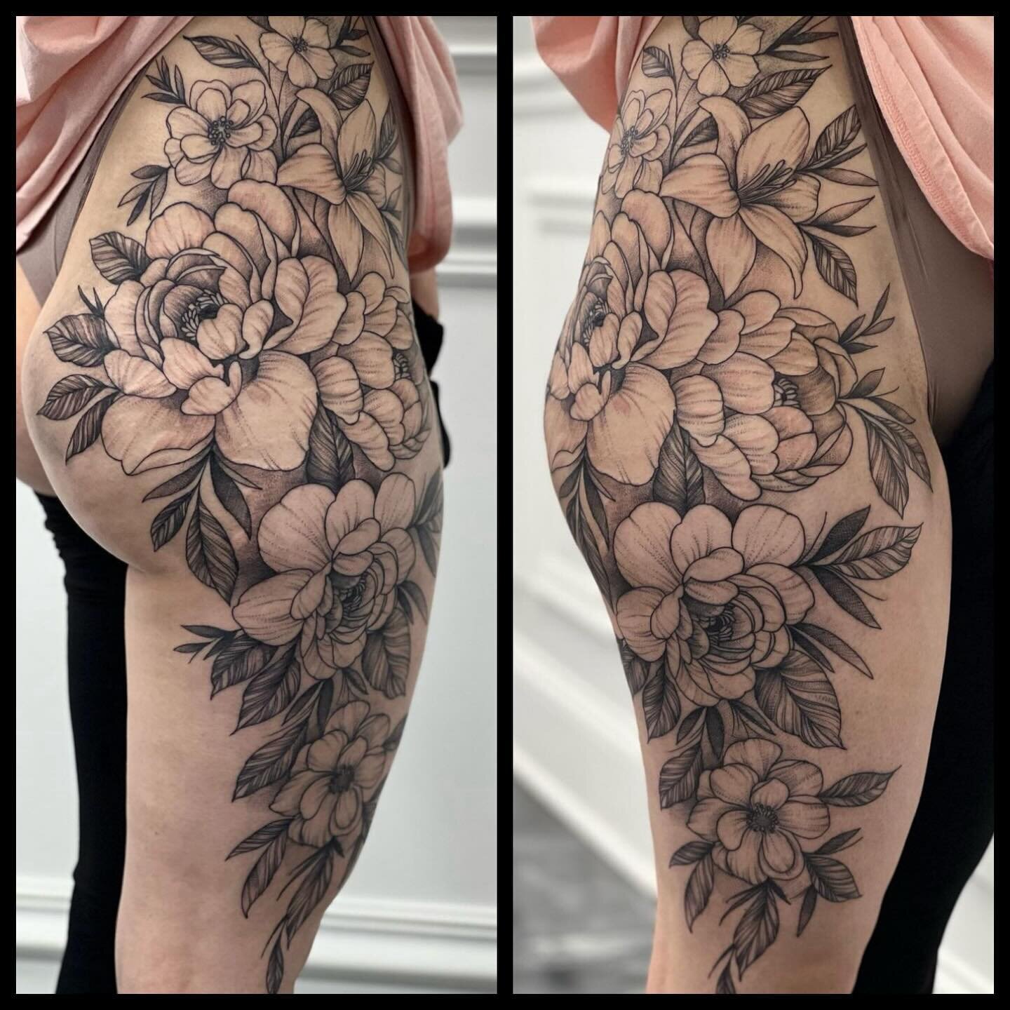 Phenomenal floral piece done by George! For scheduling, please email him at George.jacqueztattoos@yahoo.com or stop in the shop anyway except Thursdays and Sundays. Thanks!