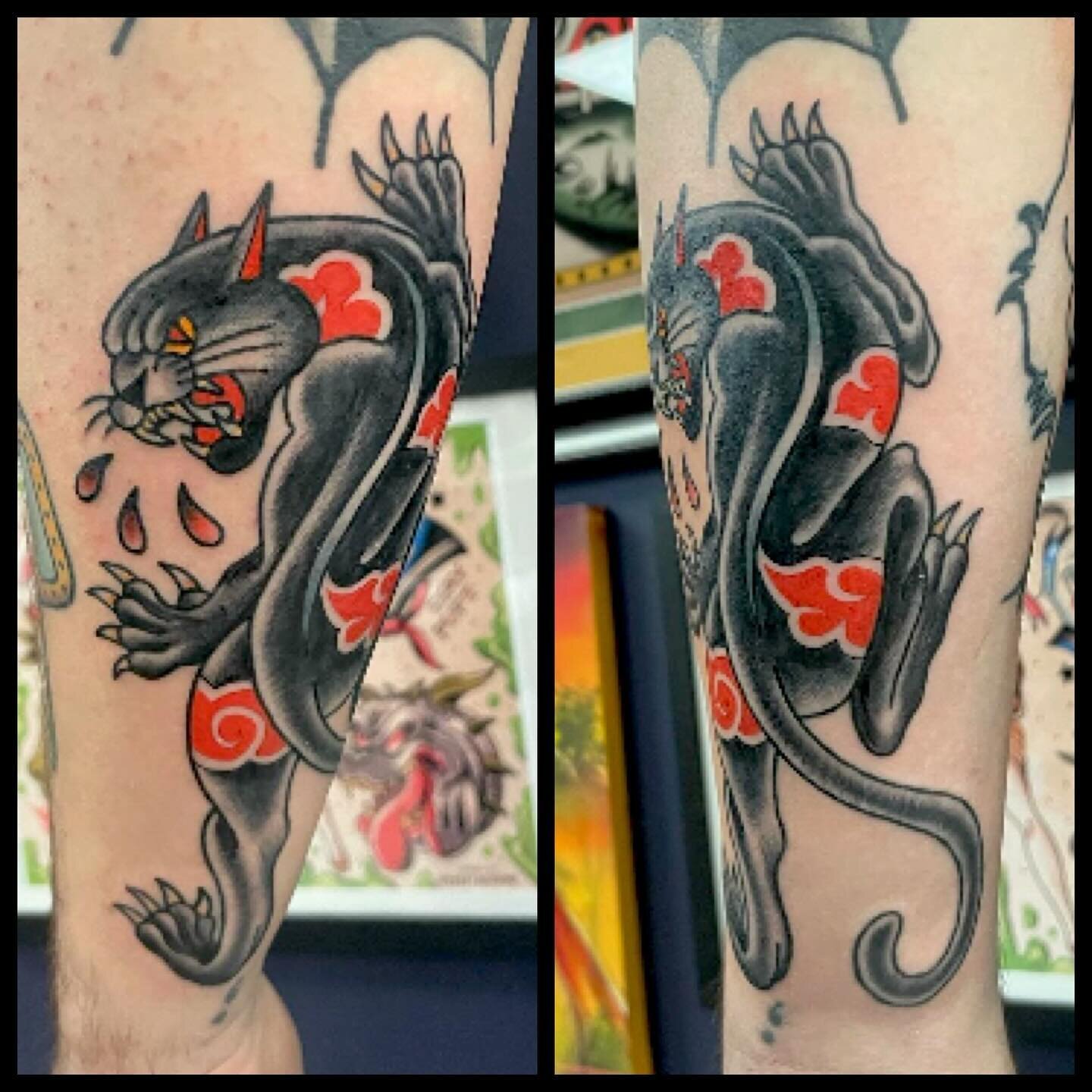 Check out this Naruto twist on a classic panther done by stephen! He&rsquo;s got some walk in availability today and this weekend, first come first serve!