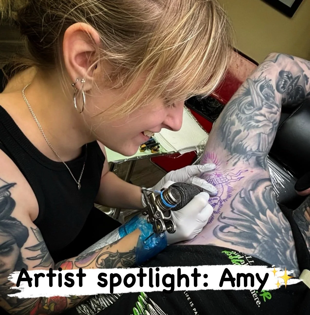 🔥 ARTIST SPOTLIGHT: AMY 🔥
She&rsquo;s got killer talent and unfortunately excellent dad jokes.

Amy&rsquo;s been tattooing for a few years now, mastering everything from black &amp; grey realism to bold traditional. She&rsquo;s basically the Swiss 