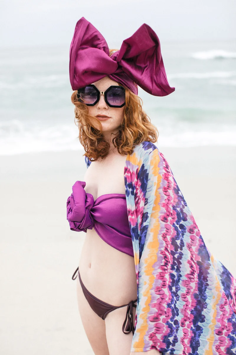 Purple Feather Stripe jennafergrace handmade Kimono with Pockets madeinusa