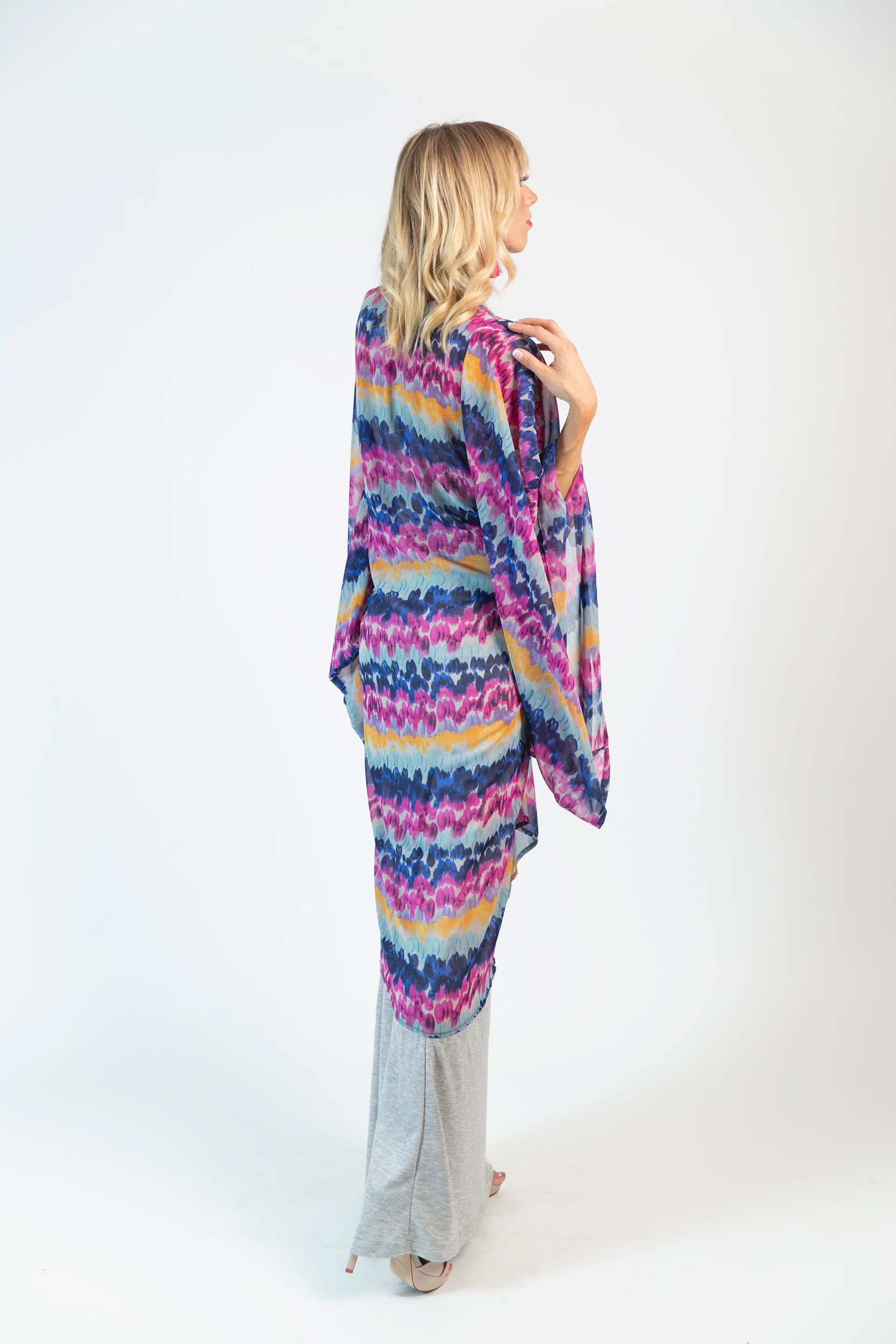 Purple Feather Stripe jennafergrace handmade Kimono with Pockets madeinusa