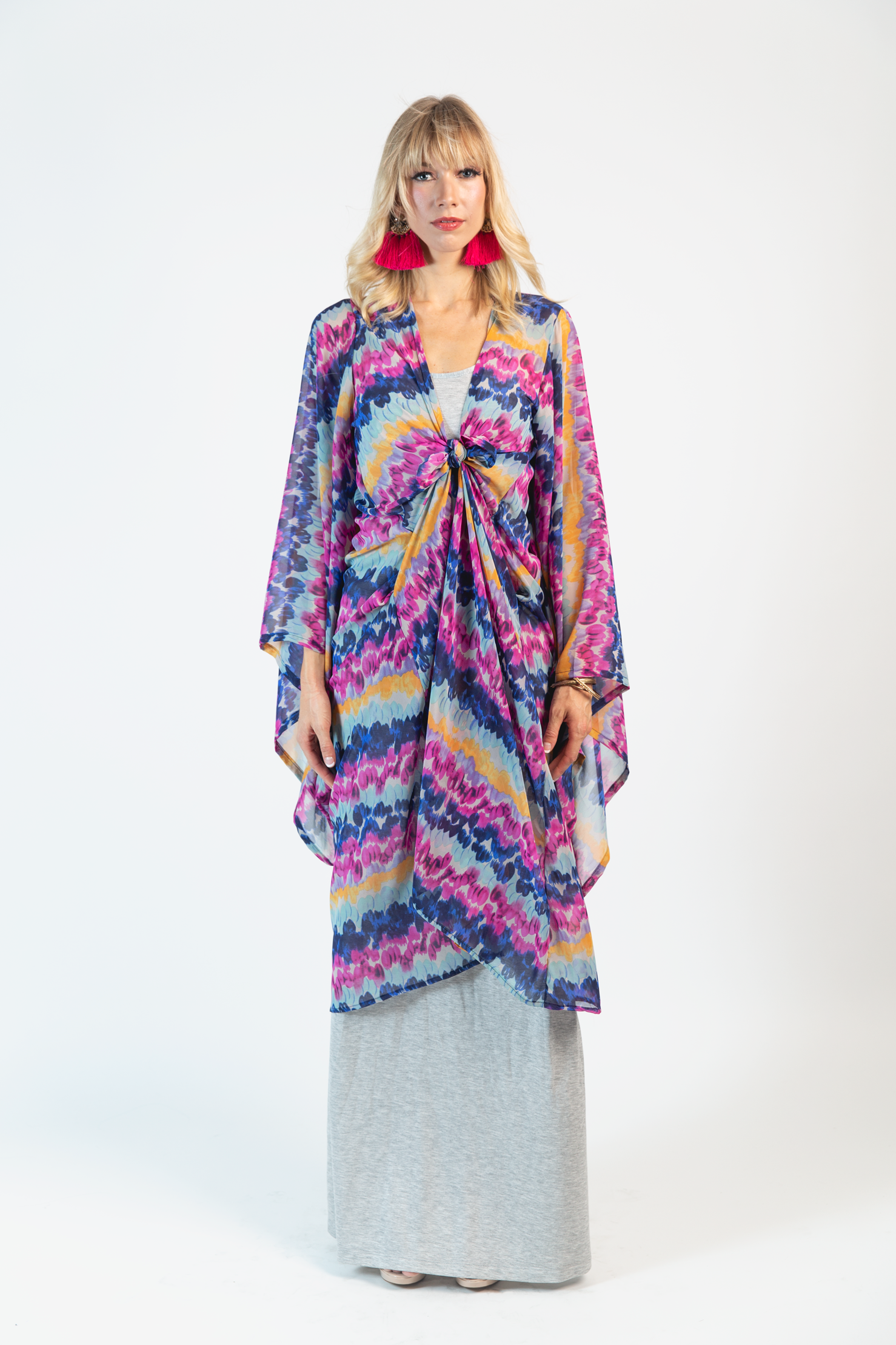 Purple Feather Stripe jennafergrace handmade Kimono with Pockets madeinusa
