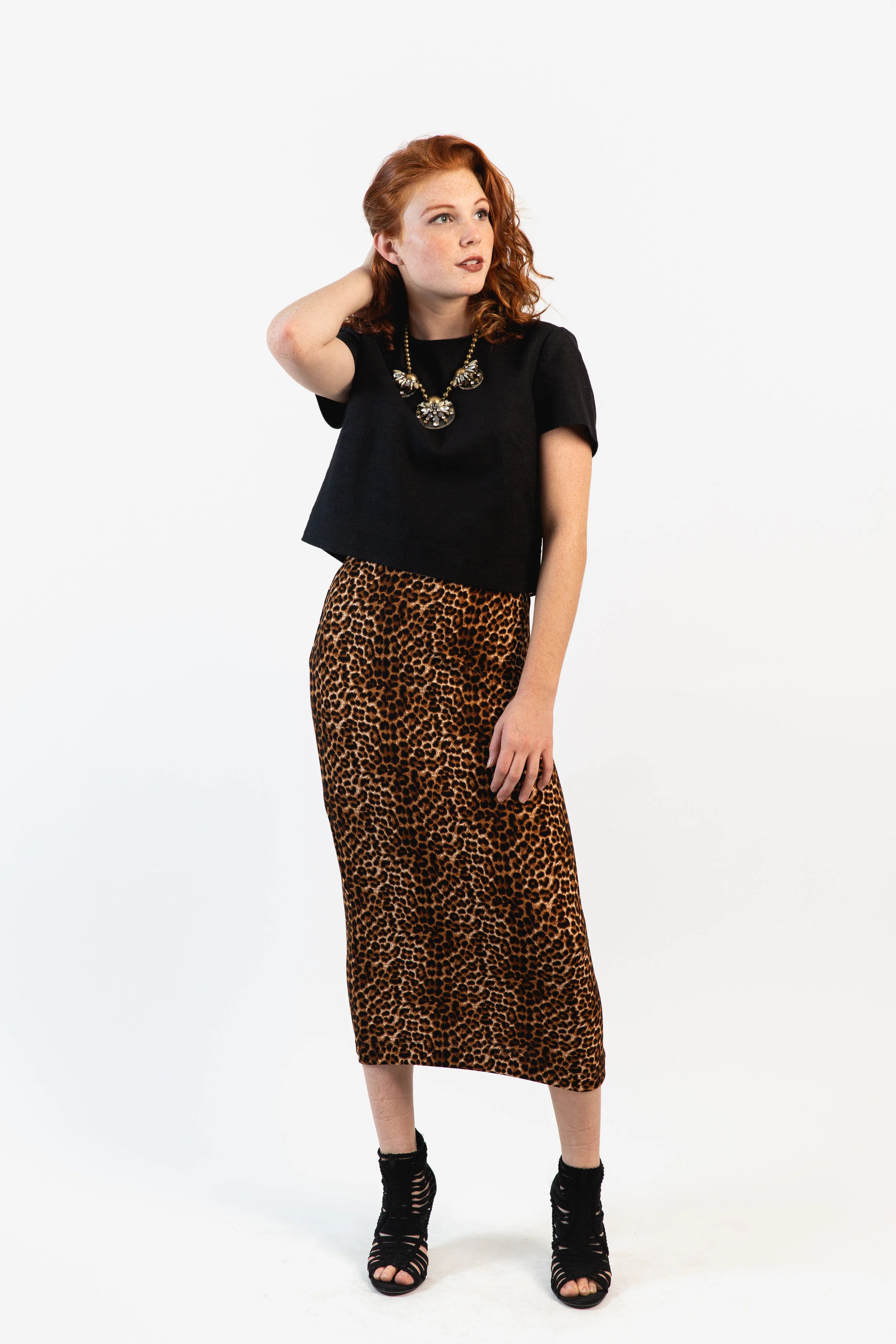 Leopard pencil skirt broomstick handmade jennafergrace glam tealength machinewashable madeinusa