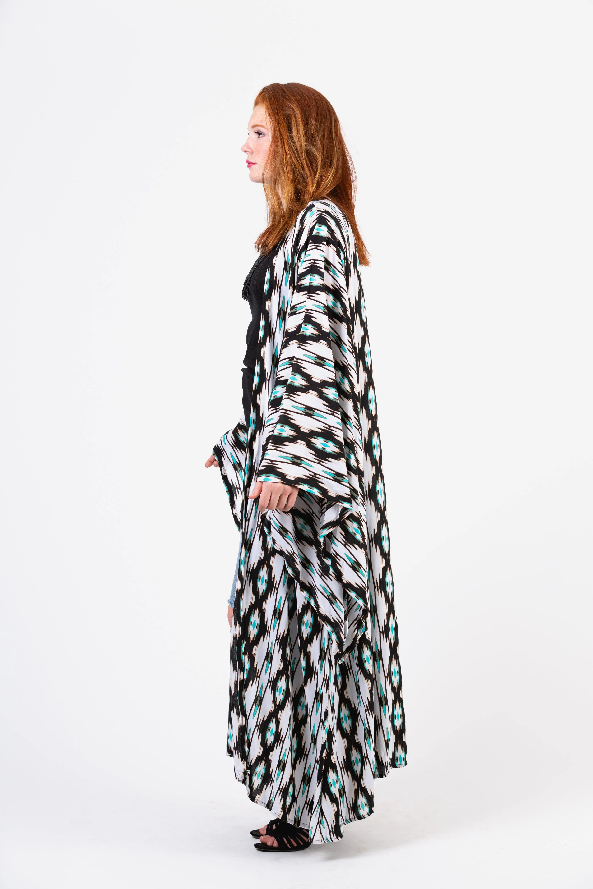 Southwest Turquoise Print jennafergrace handmade Kimono with Pockets madeinusa