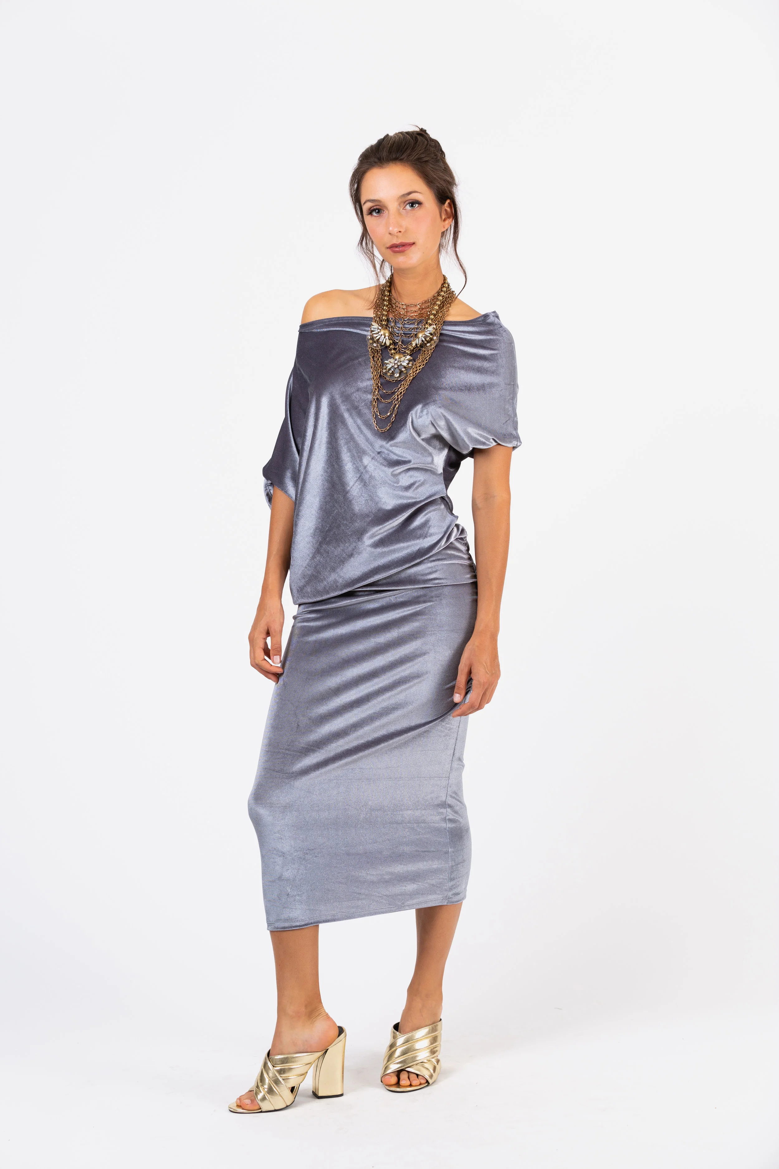Blue steel velvet wiggle dress angle dress off shoulder art handmade madeinusa machinewashable california jennafergrace boho luxe