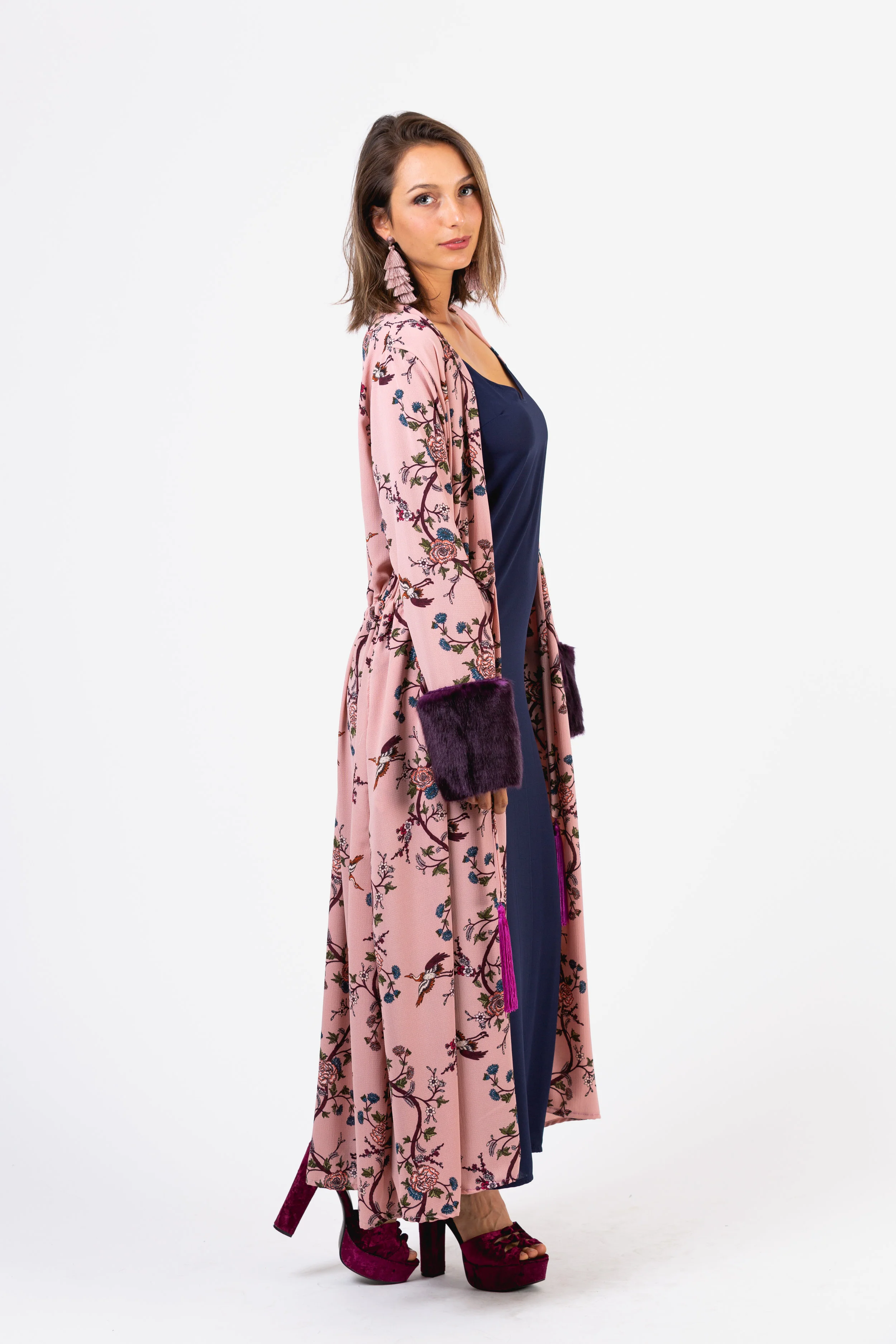 pheonix rose floral bird fur cuff duster pockets jennafergrace handmade