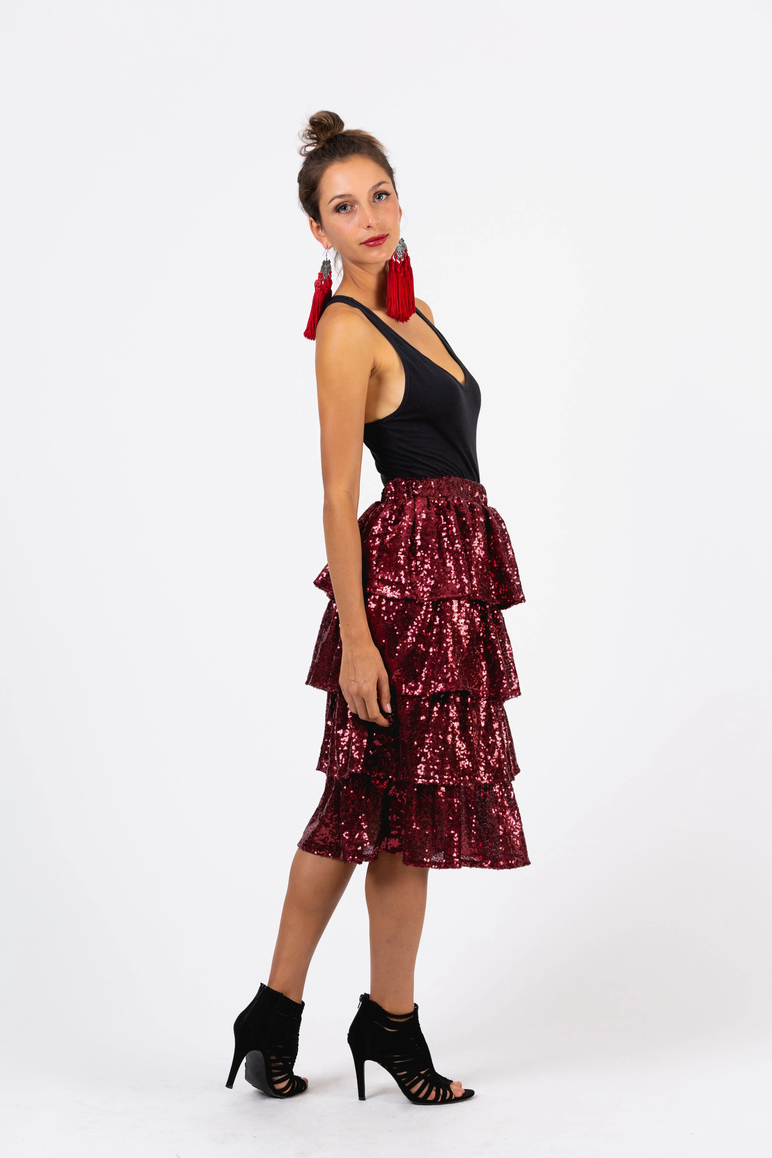 Sequin sparkle tier tiered skirt handmade jennafergrace glam bohemian luxe madeinusa
