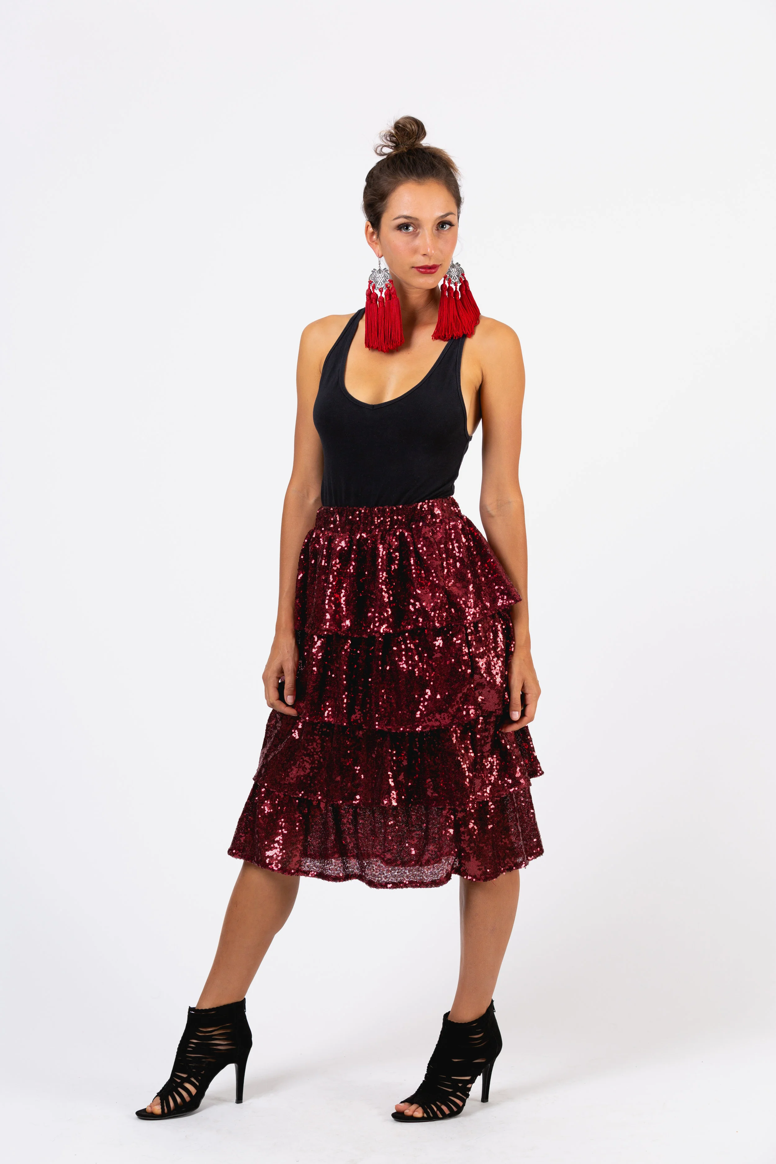 Sequin sparkle tier tiered skirt handmade jennafergrace glam bohemian luxe madeinusa