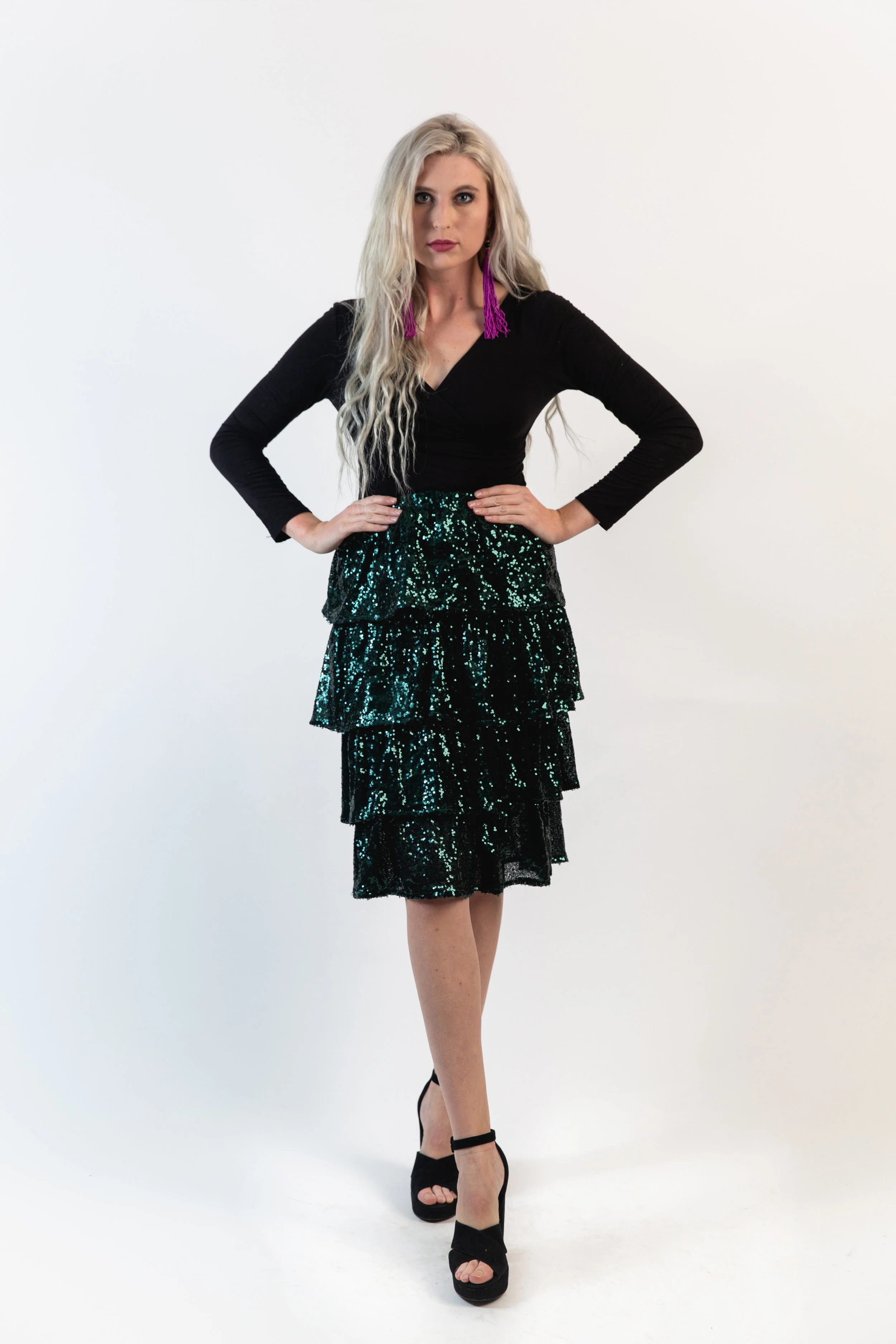 Sequin sparkle tier tiered skirt handmade jennafergrace glam bohemian luxe madeinusa