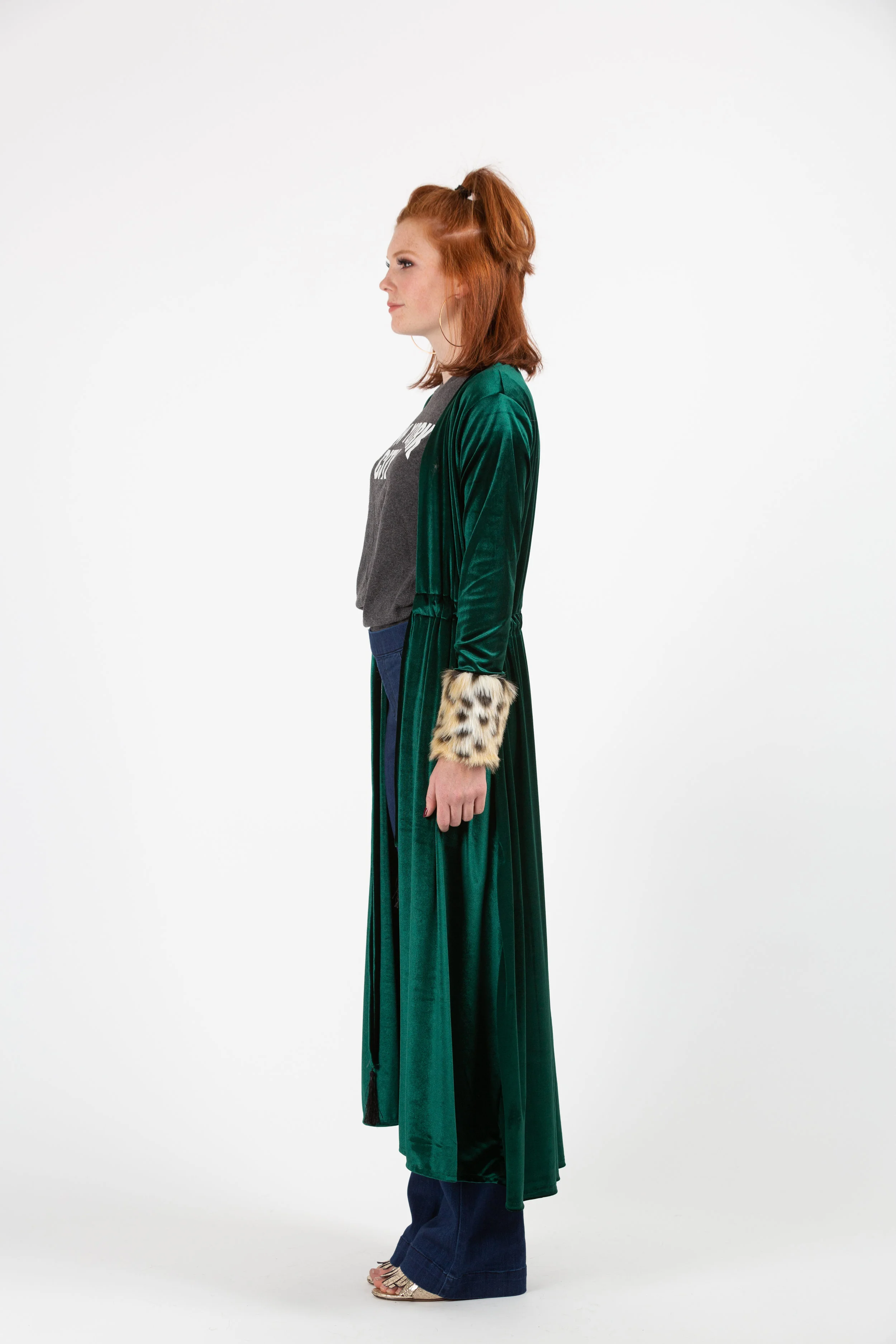 Emerald velvet leopard fur cuff duster tassel jennafergrace handmade pockets madeinusa