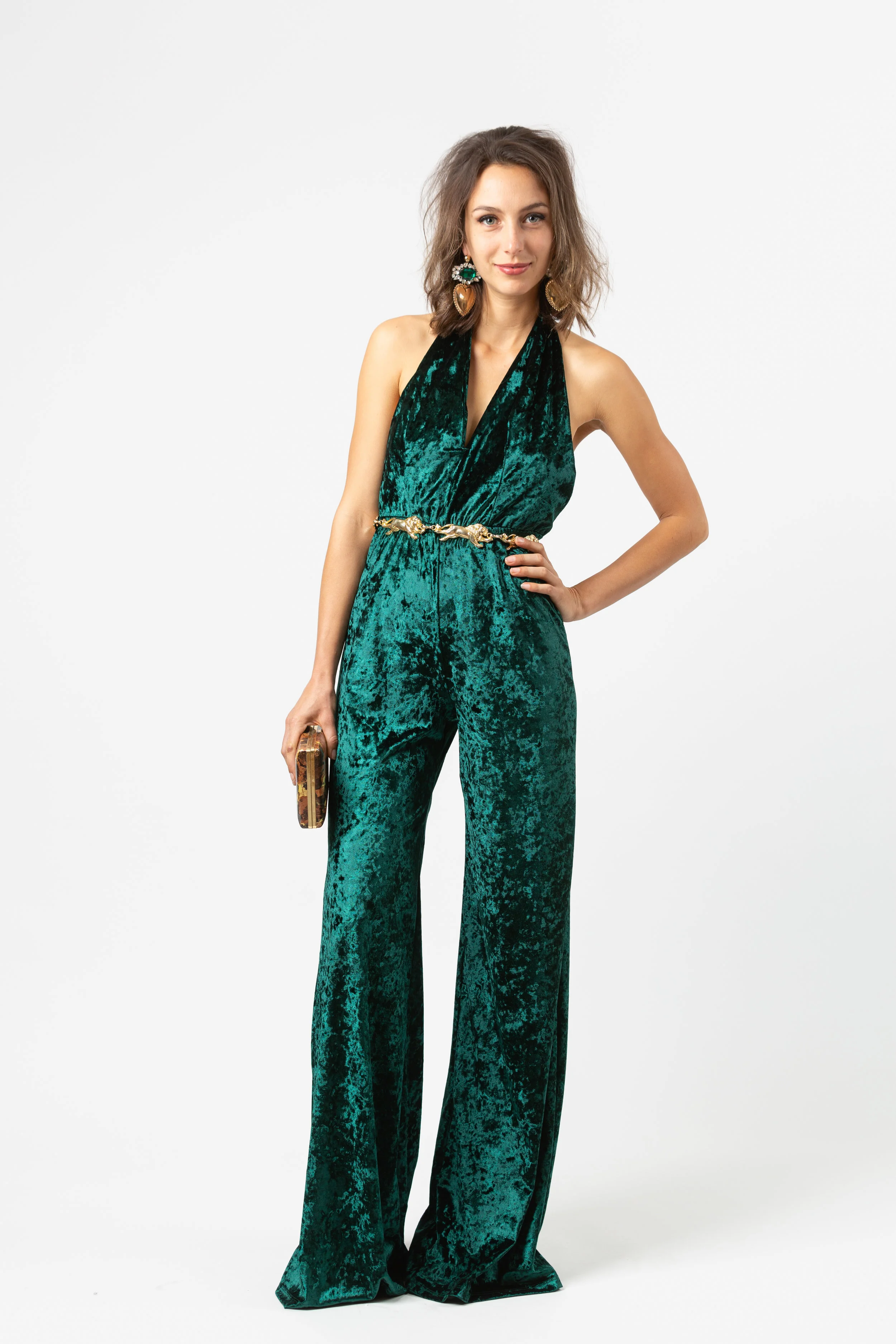 emerald velvet disco halter jumpsuit jennafergrace handmade california madeinusa