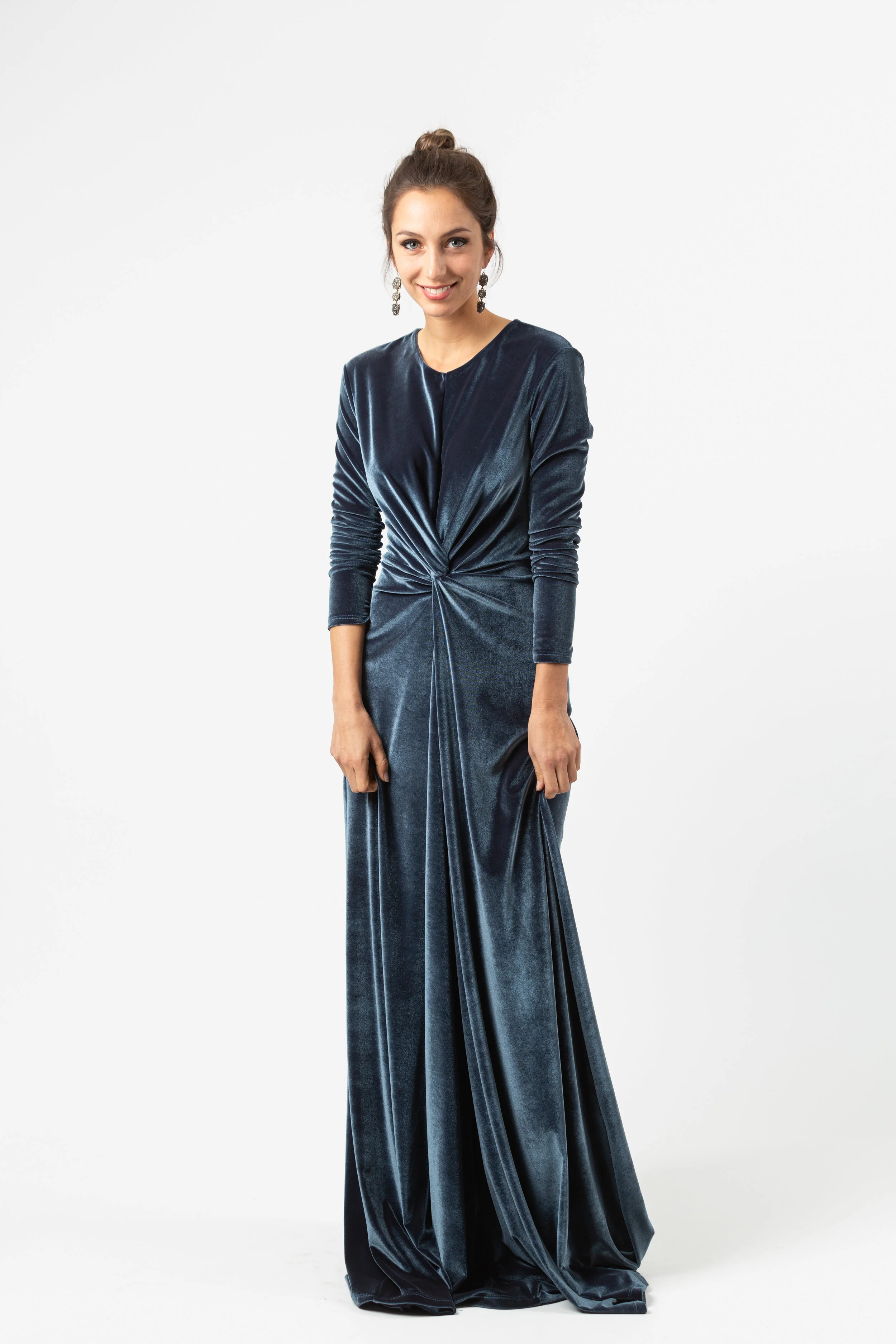 ink blue velvet knot dress jennafergrace handmade california