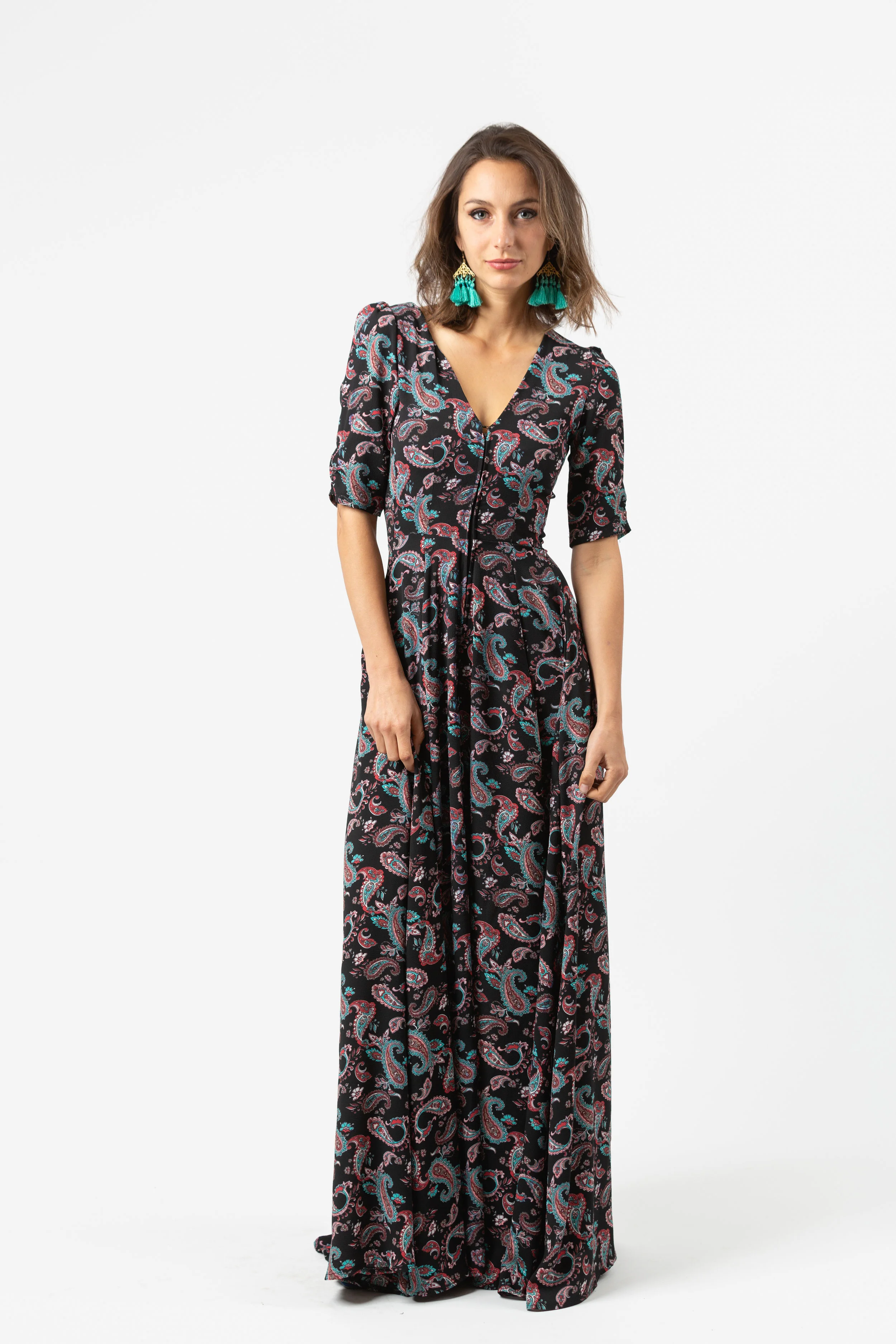 Blush black scarf print maxi dress jennafer grace handmade machinewashable madeinusa