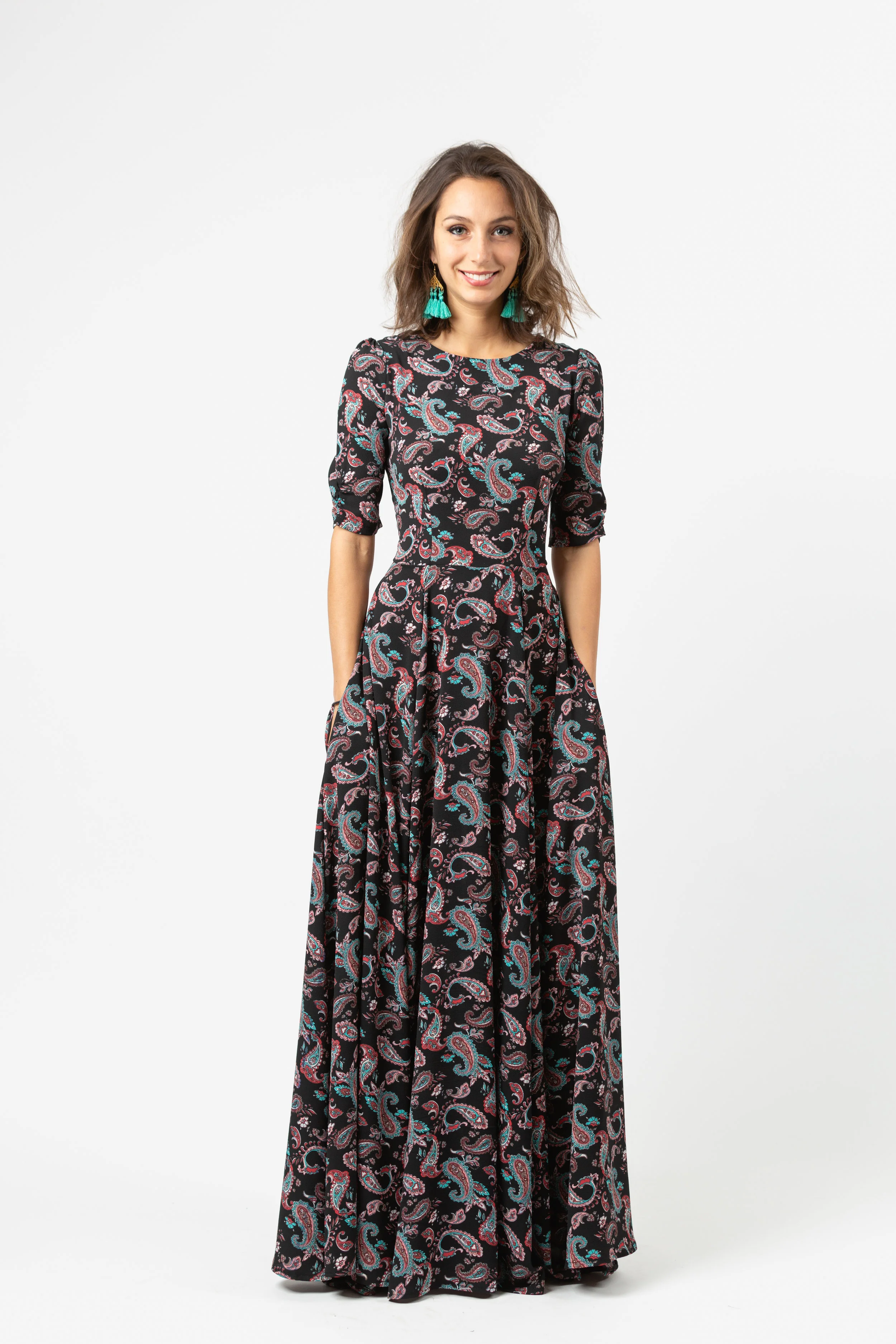 Blush black scarf print maxi dress jennafer grace handmade machinewashable madeinusa