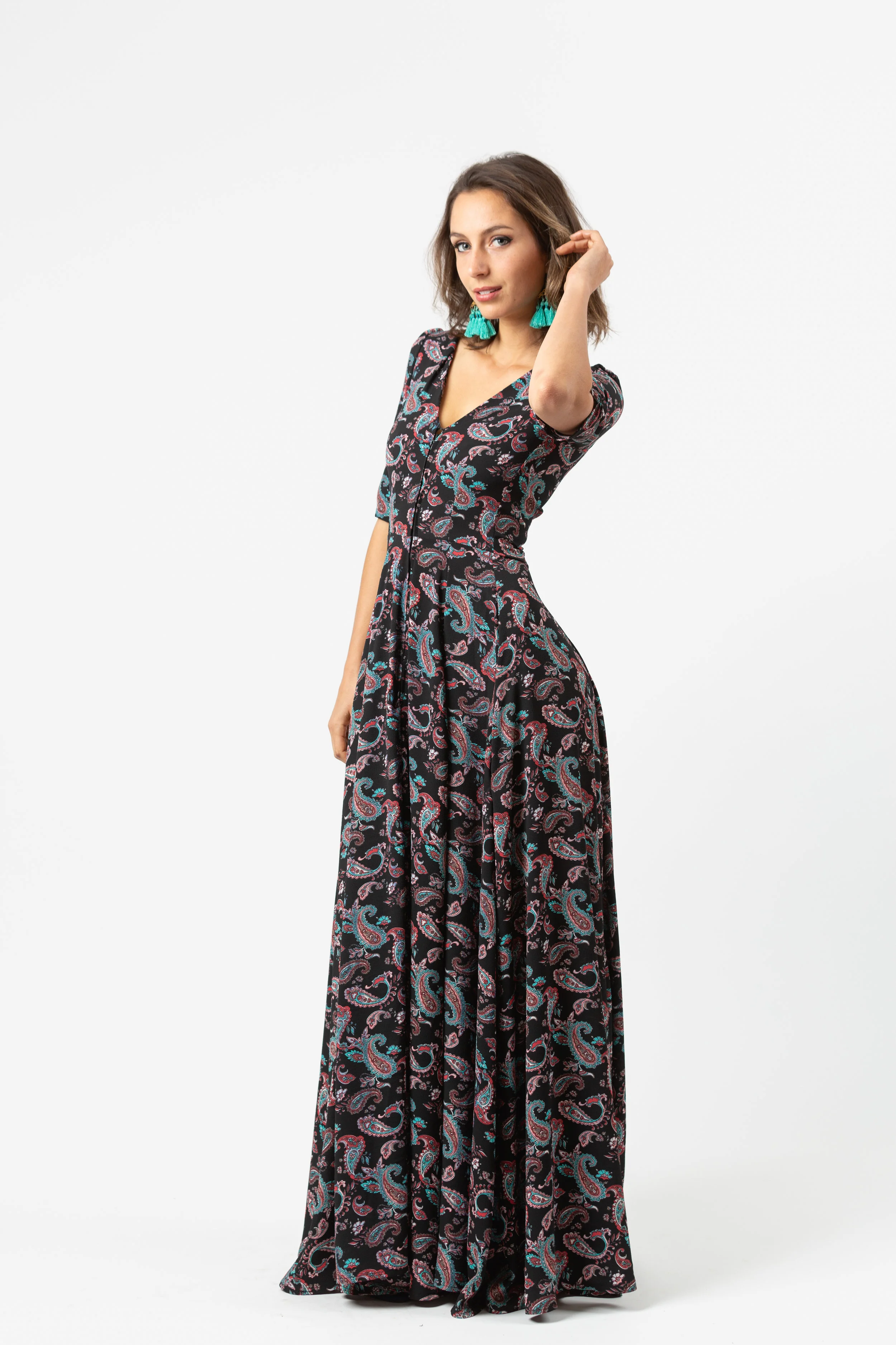 Blush black scarf print maxi dress jennafer grace handmade machinewashable madeinusa