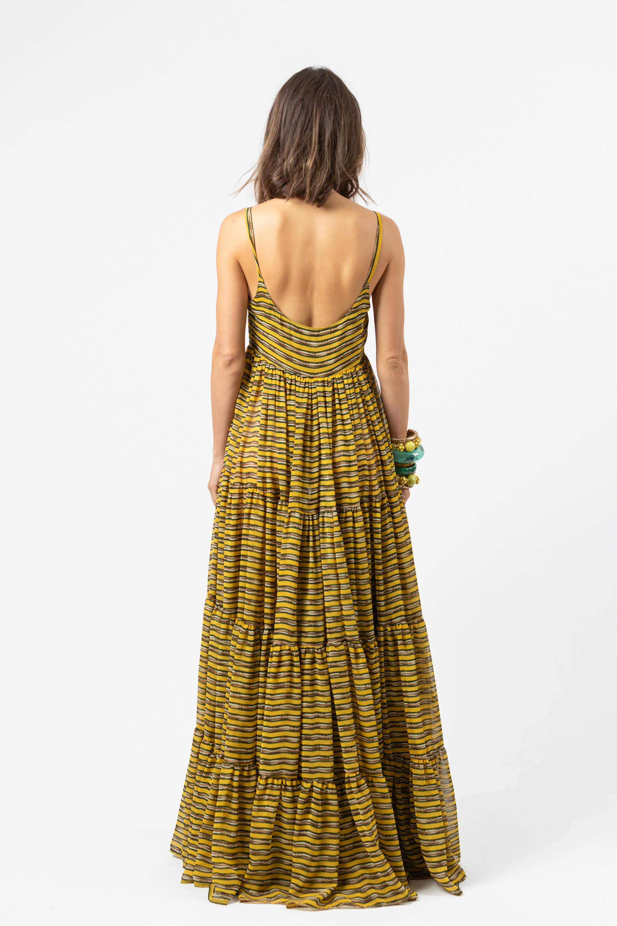 yellow,green,stripe,,ruffle,tier,market,dress.maxidress,boho,jennafergrace,handmade,california,madeinusa