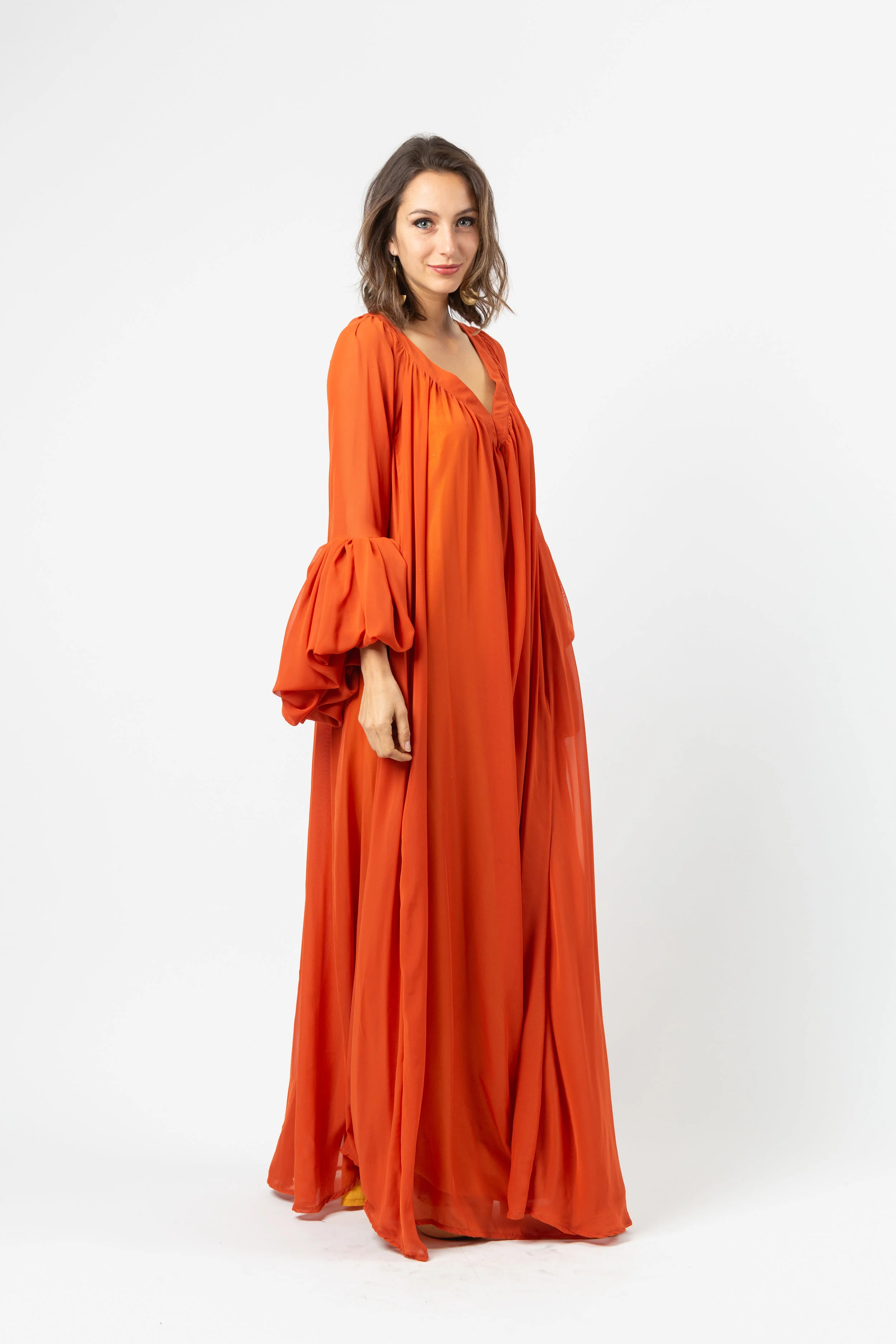 marigold,orange,stardust,dress,bellsleeves,maxidress,jennafergrace,handmade,madeinusa,californiamade,machinewashable,boho,bohemian