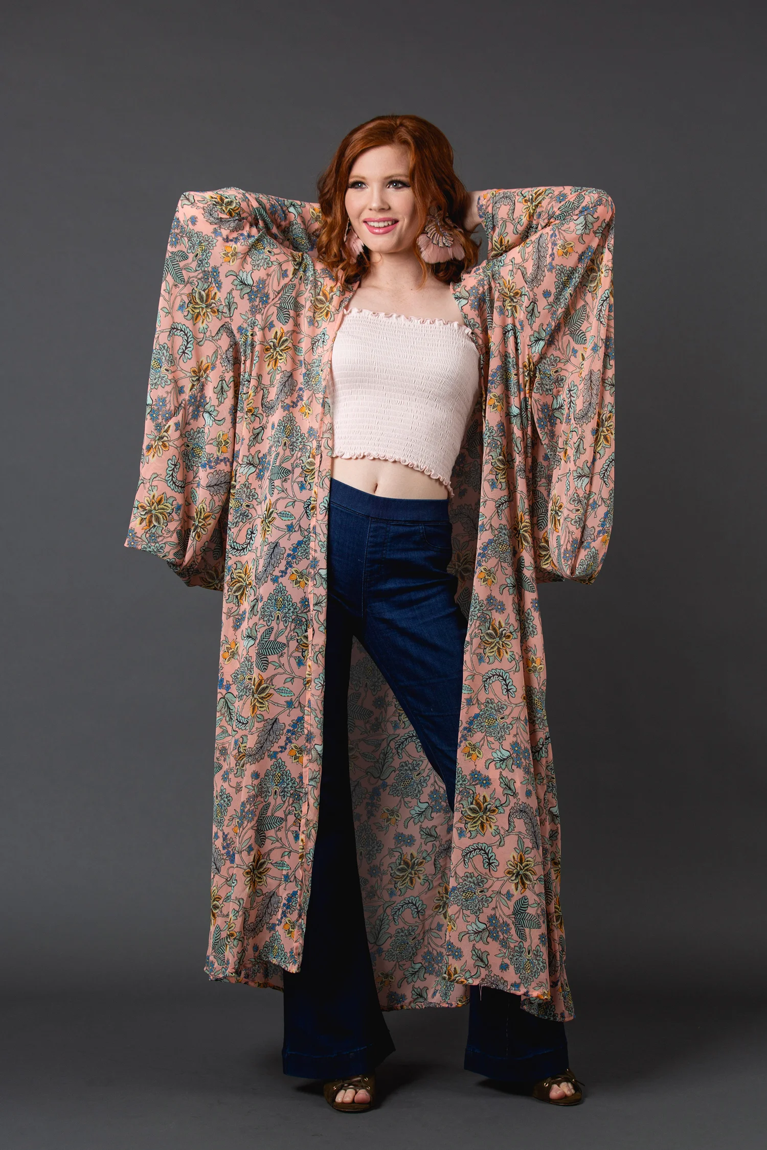 Blush blossom pink floral kimono wrapdress pockets jennafergrace handmade madeinusa california clothing label machinewashable