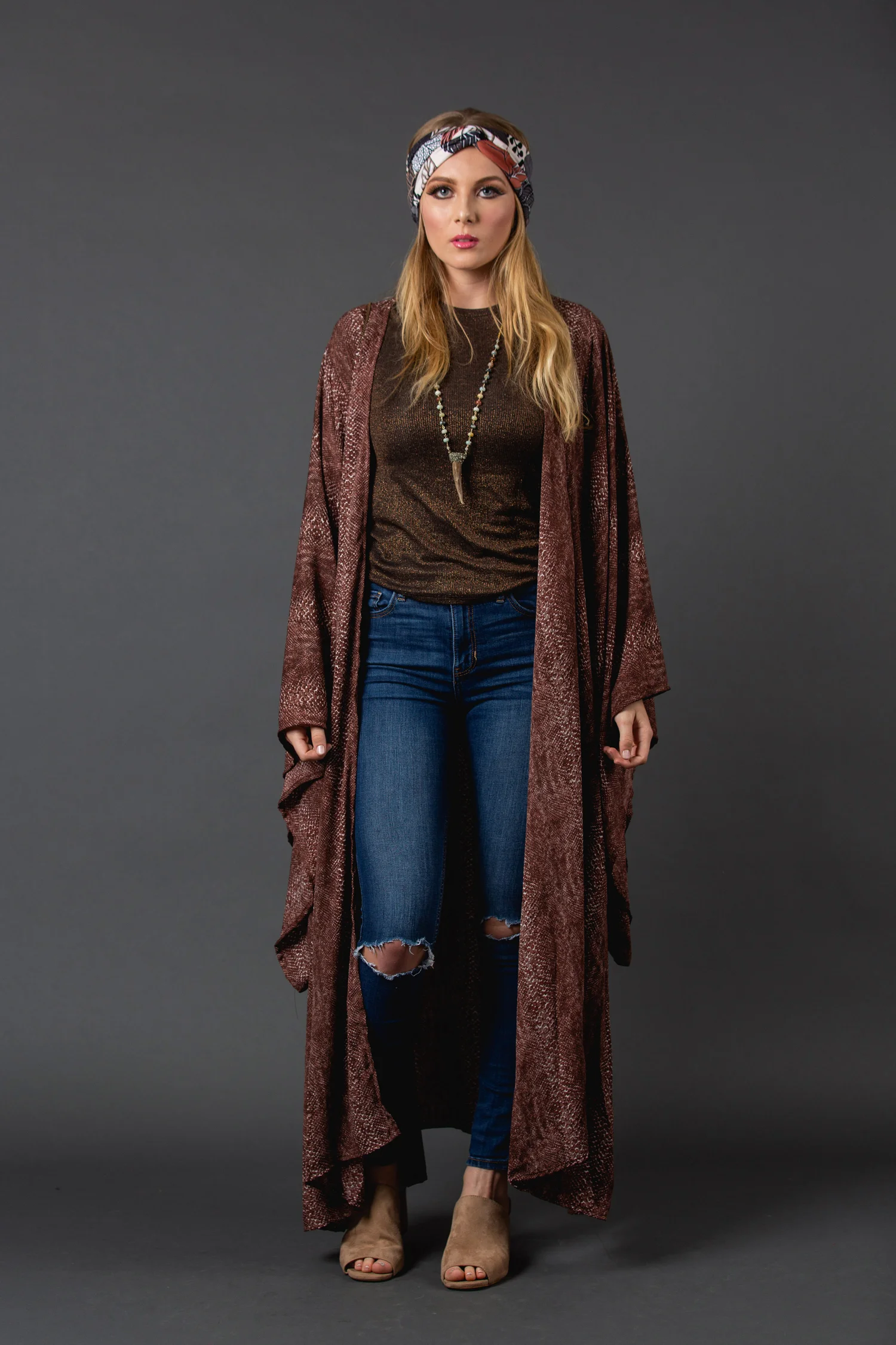 Rosy Boa brown purple snake kimono wrapdress pockets jennafergrace handmade madeinusa
