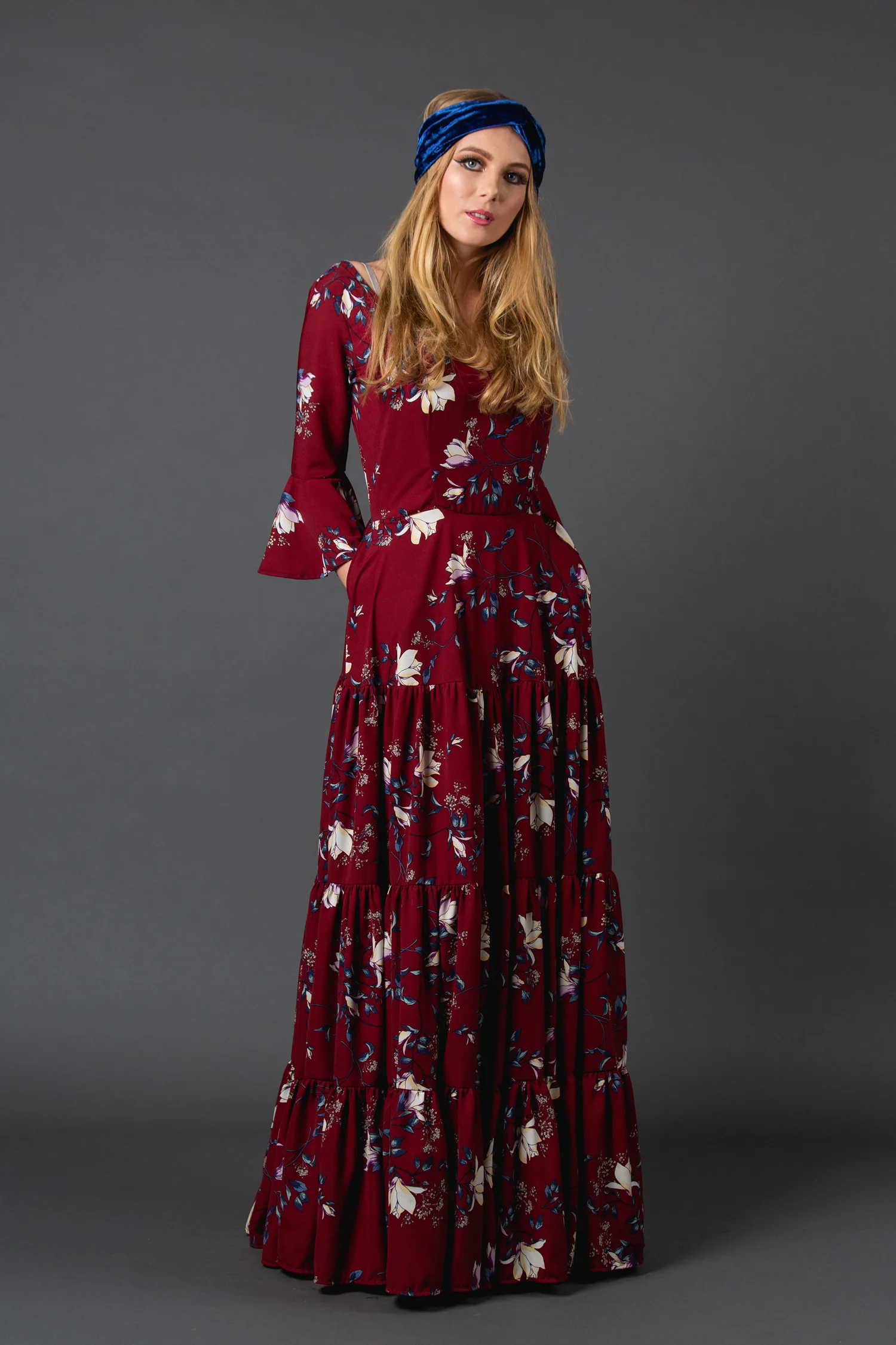 Magnolia red floral fitted maxi dress jennafergrace handmade madeinusa