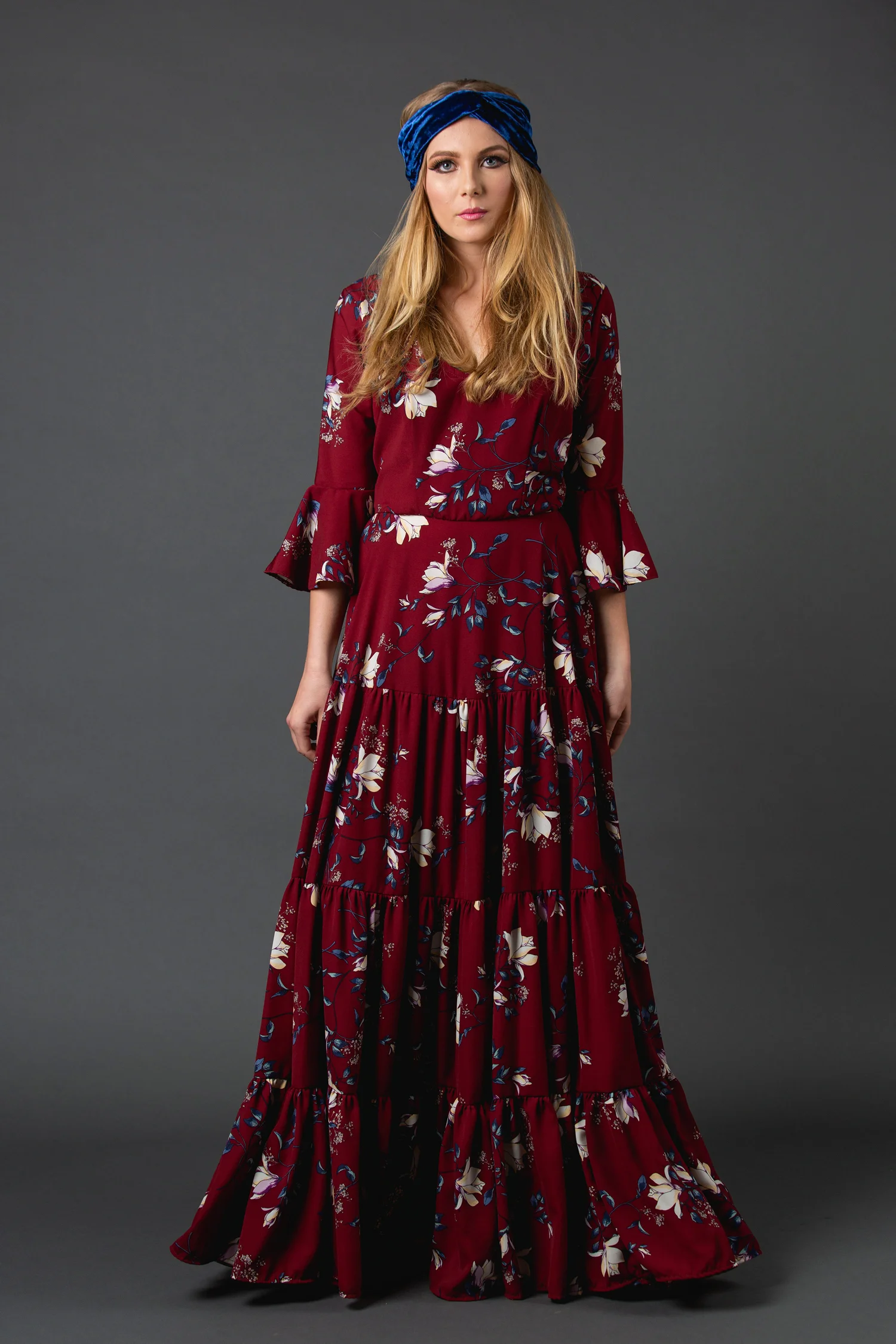 Magnolia red floral fitted maxi dress jennafergrace handmade madeinusa