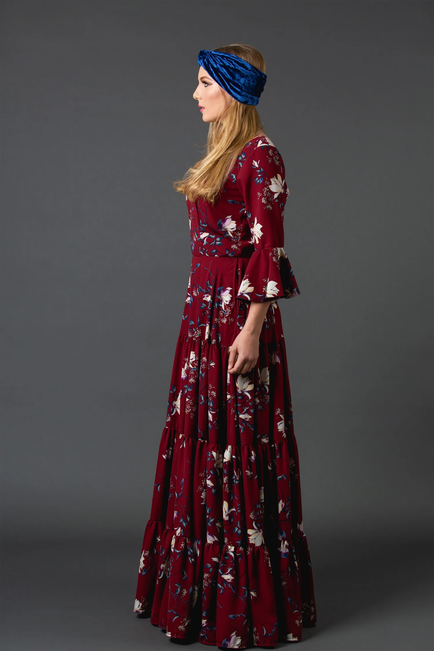 Magnolia red floral fitted maxi dress jennafergrace handmade madeinusa