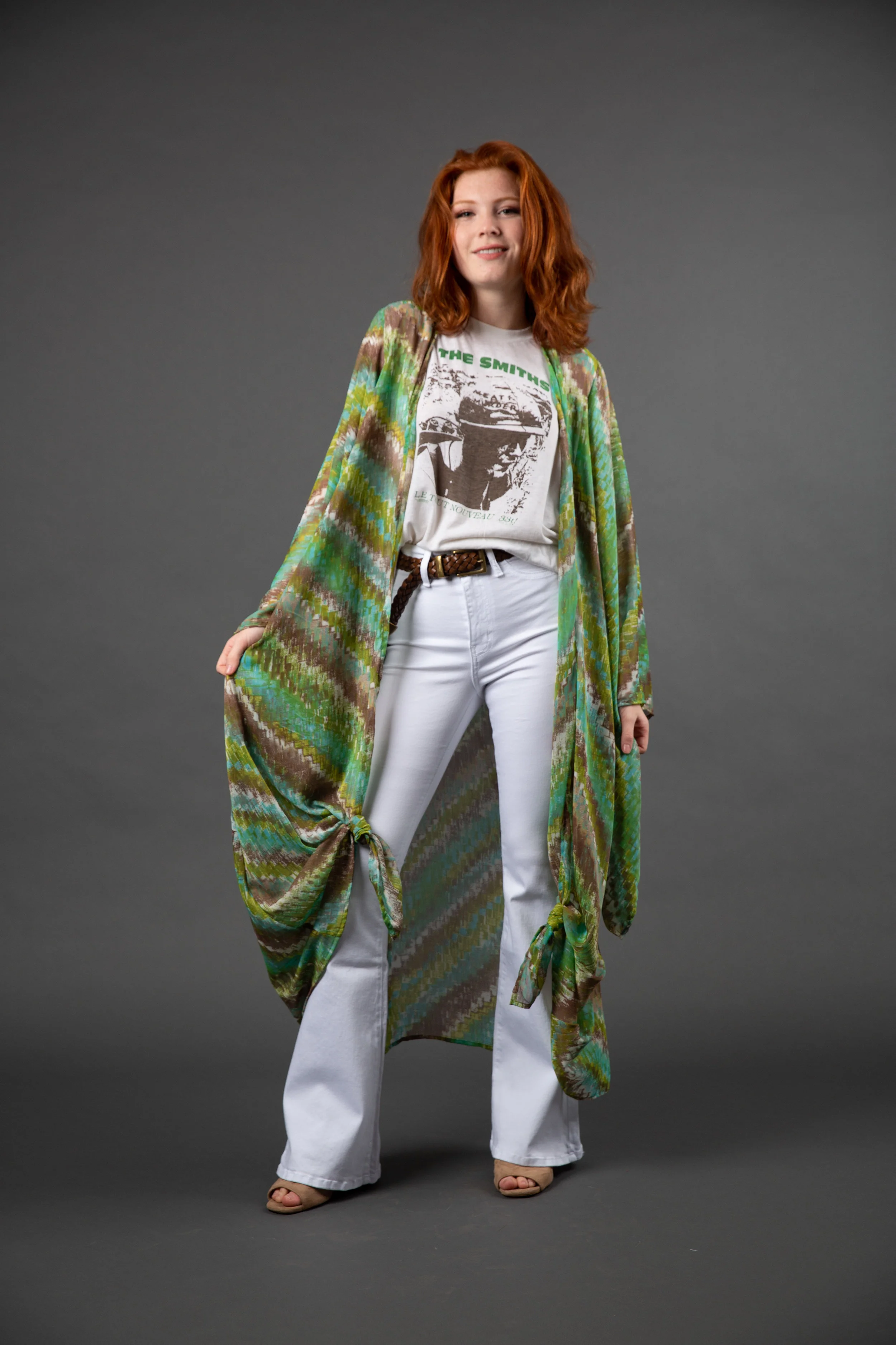 Saguaro cactus green blue abstract kimono wrapdress pockets jennafergrace handmade madeinusa