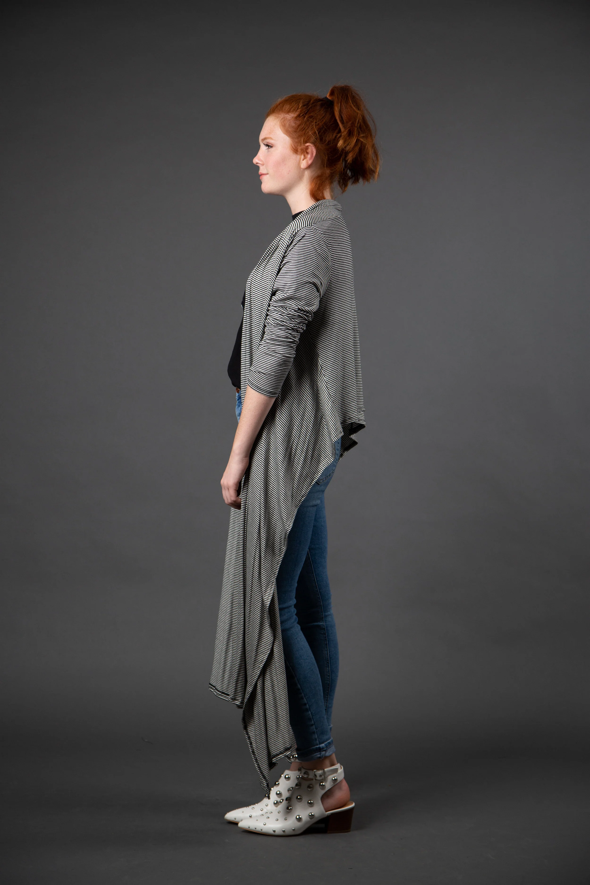 Black white micro stripe yoga wrap cardigan sweater jennafergrace handmade california madeinusa machinewashable