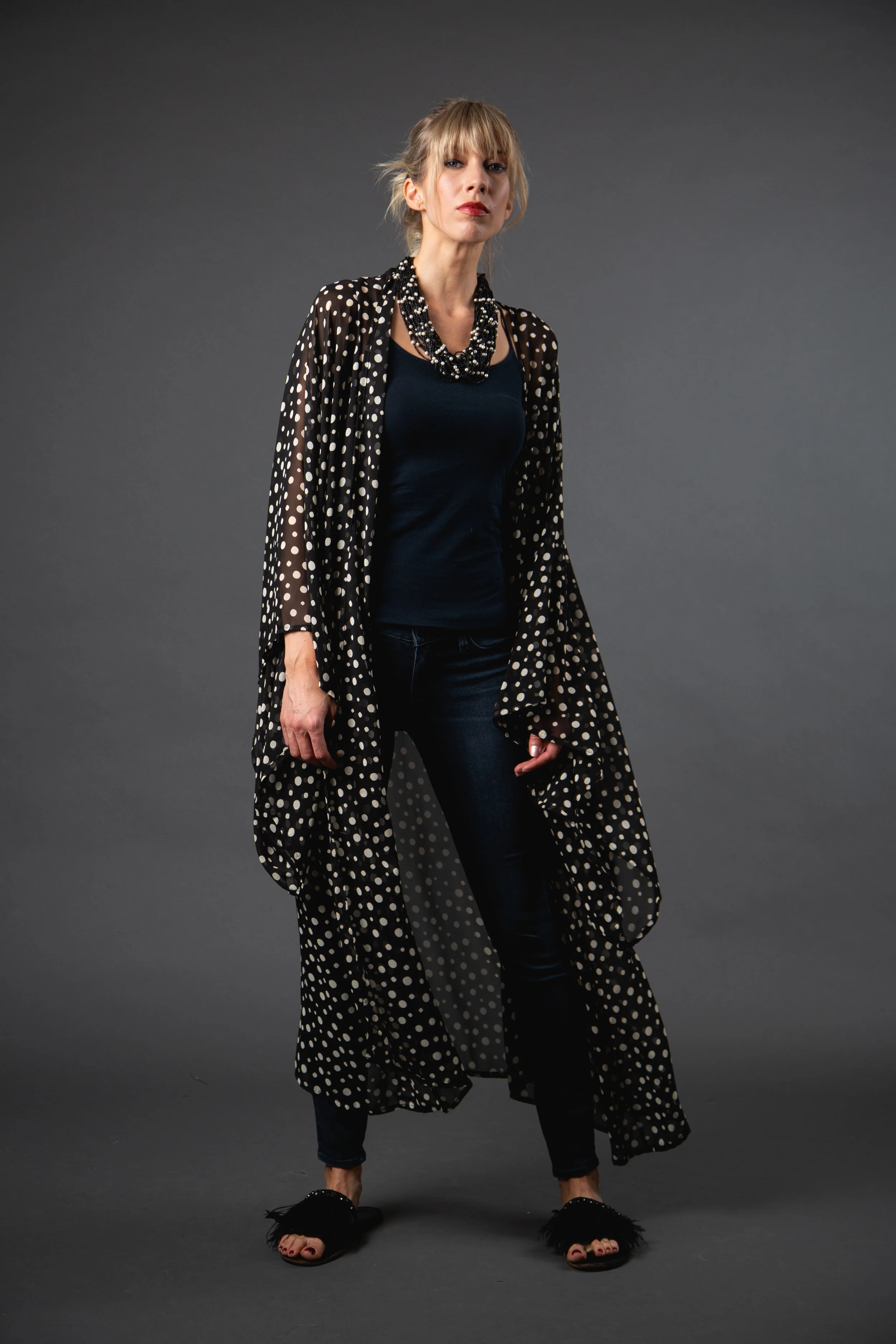 black white multi dot kimono jennafergrace handmade